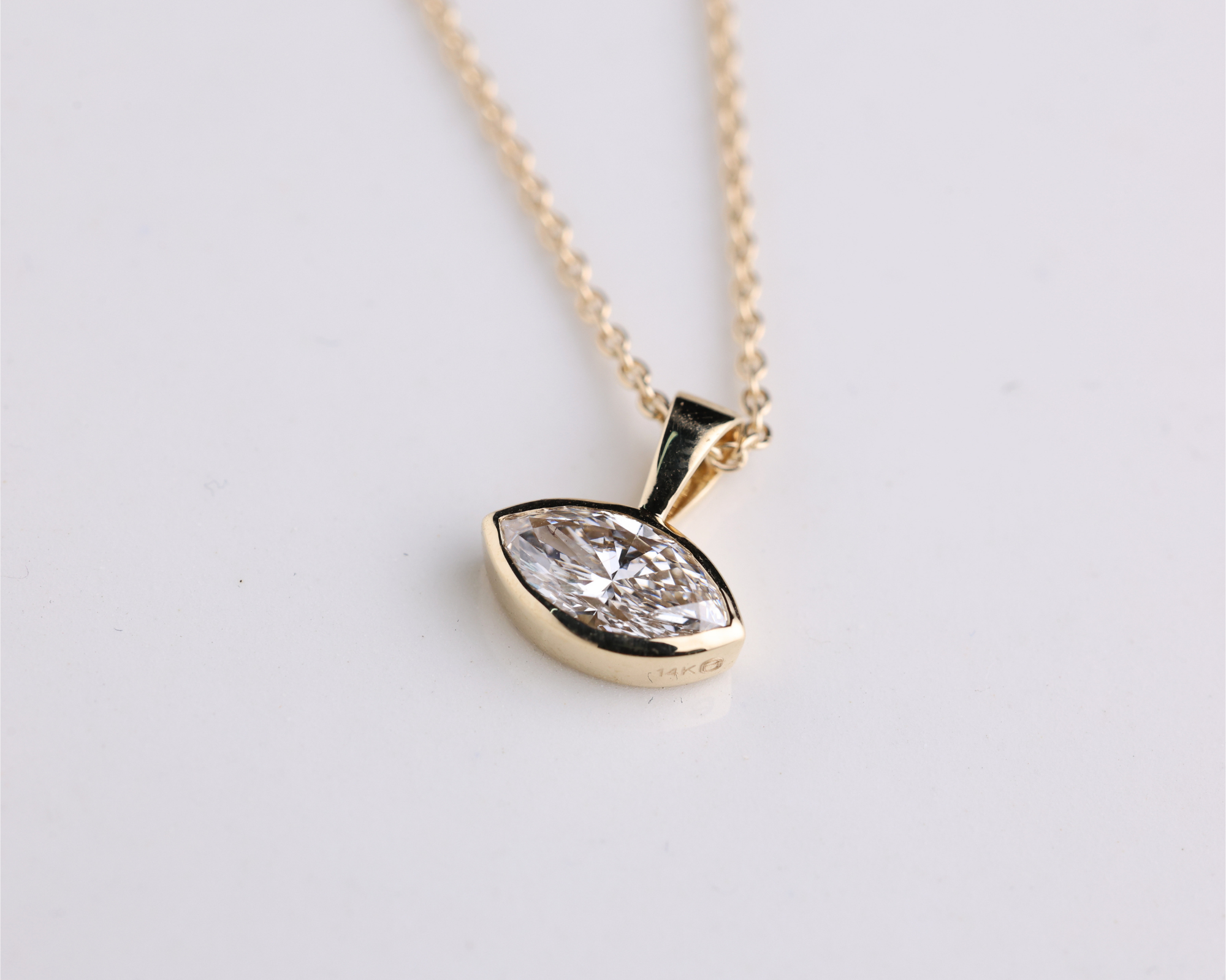 14K Gold East West Solitaire Marquise Cut Lab Grown Diamond Pendant