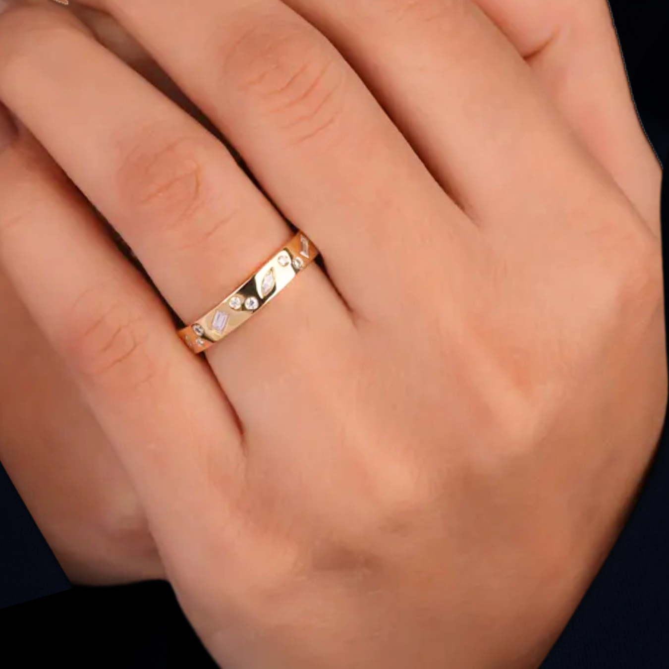 14K Gold Multi Stone Diamond Band Flush set Wedding Band