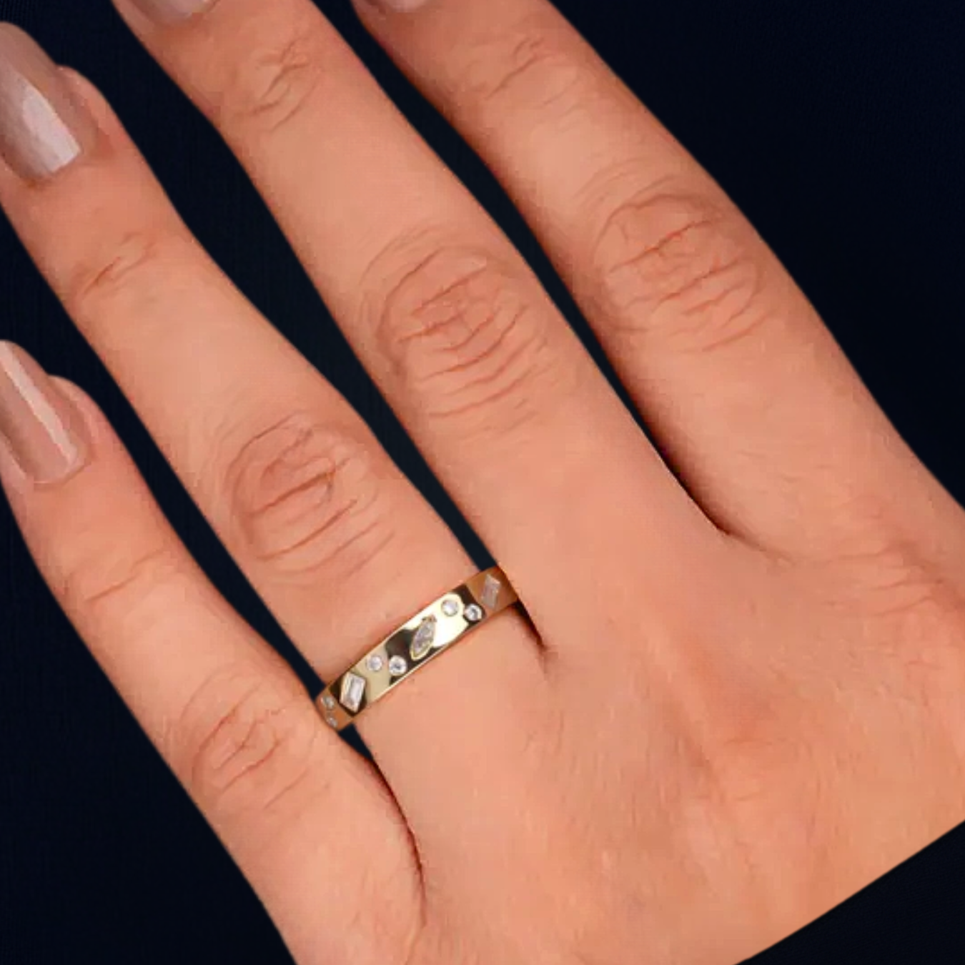 14K Gold Multi Stone Diamond Band Flush set Wedding Band