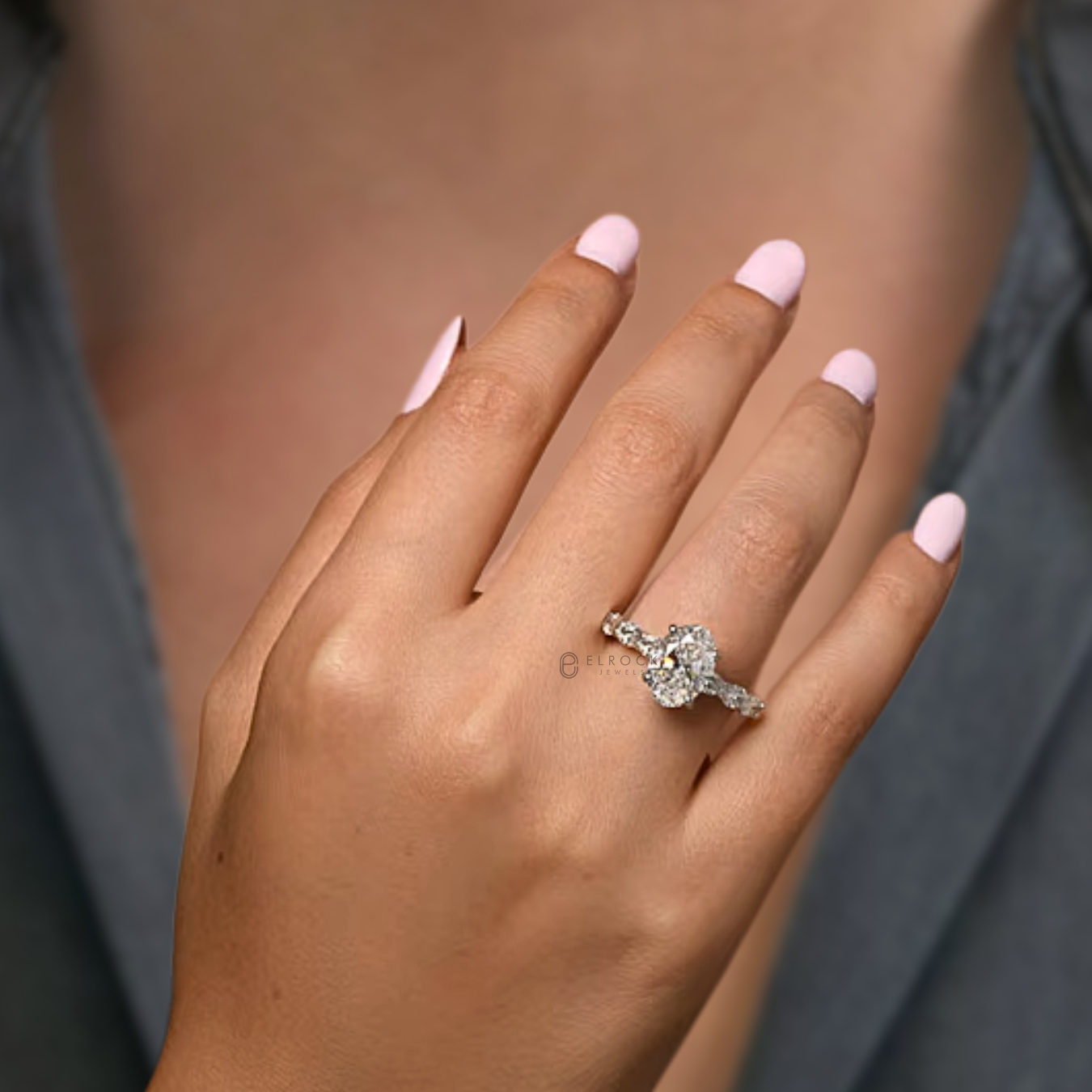 14K Gold 5 Carat Oval Cut Hidden Halo Engagement Ring