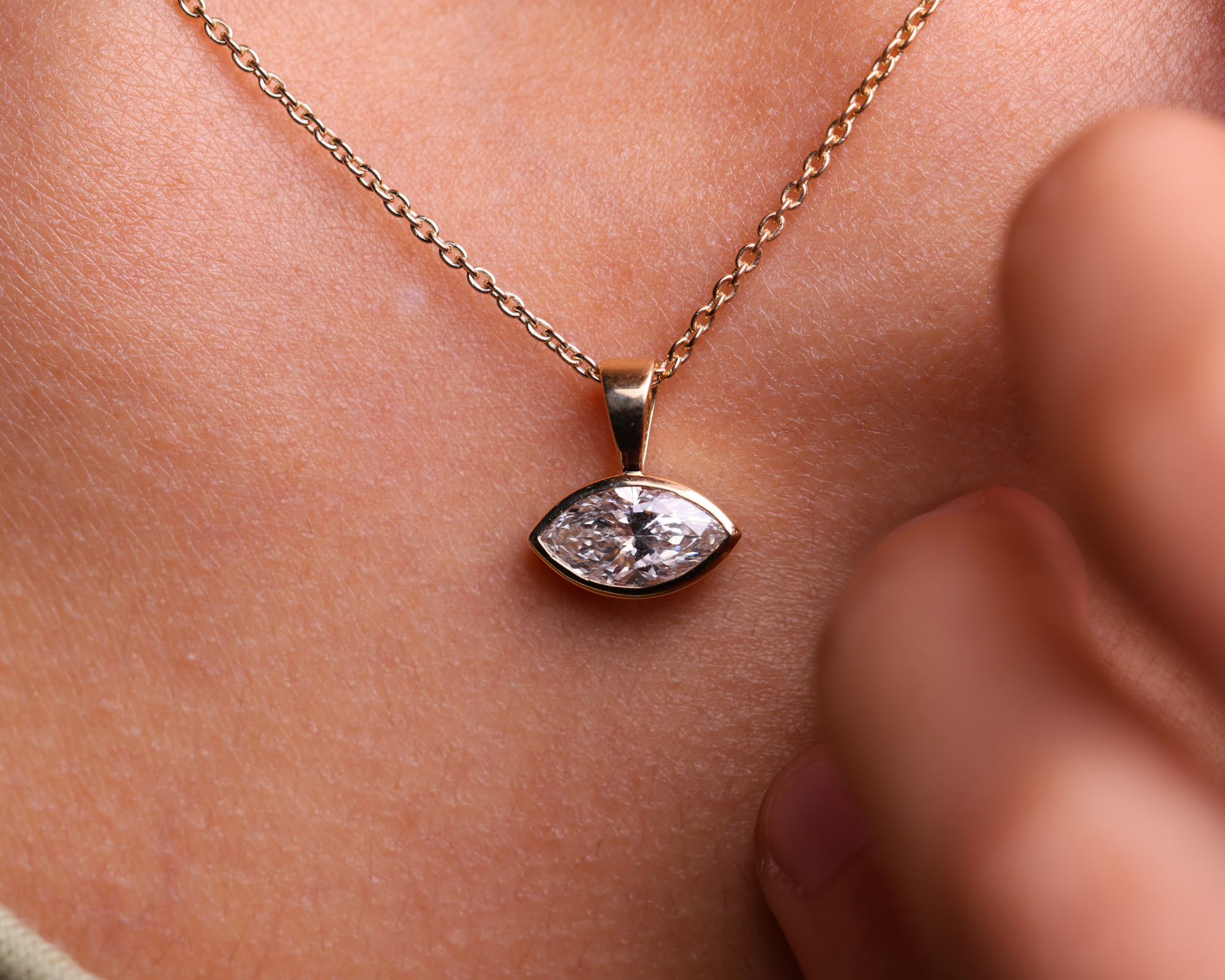 14K Gold East West Solitaire Marquise Cut Lab Grown Diamond Pendant