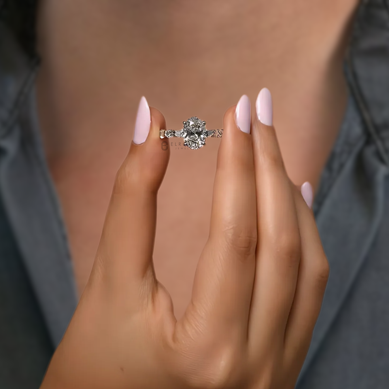14K Gold 5 Carat Oval Cut Hidden Halo Engagement Ring