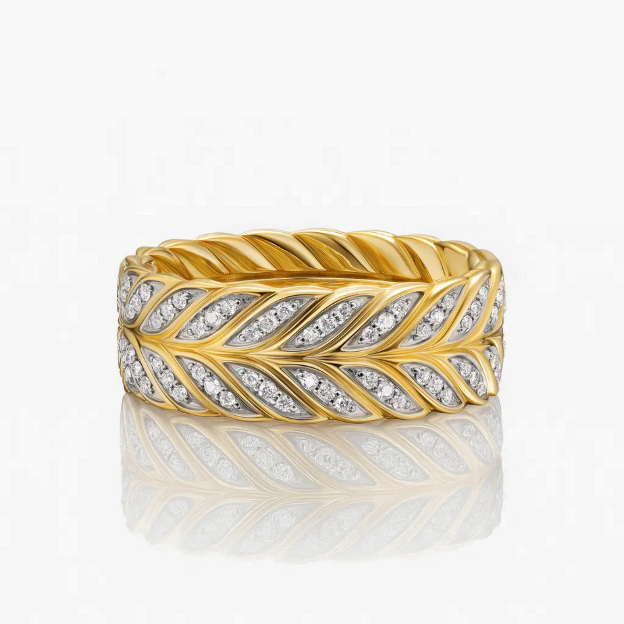 14K Gold Leaf Art Deco Wedding Diamond Ring 