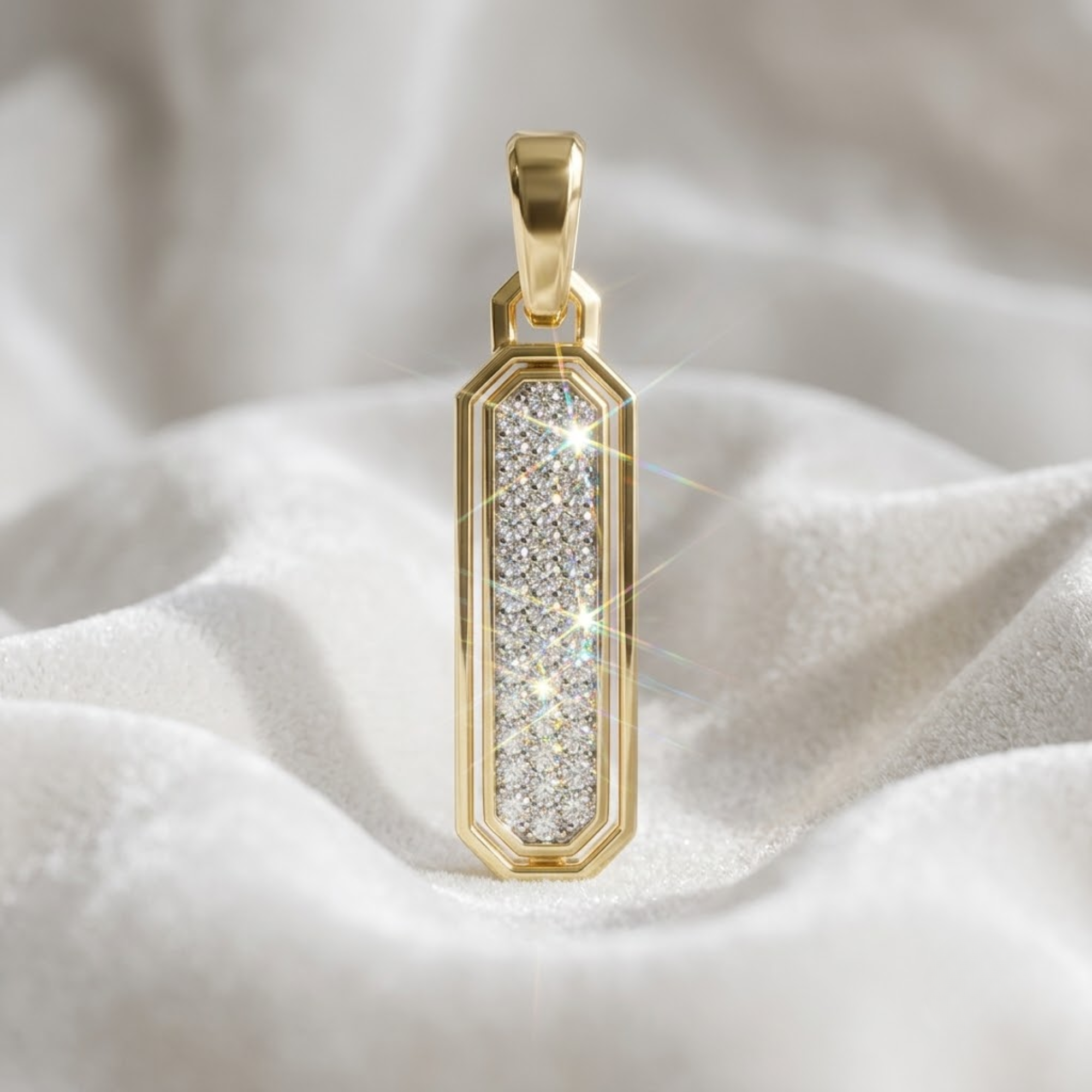 14K Solid Yellow Gold Lab Grown Diamond Moving Bar Pendant