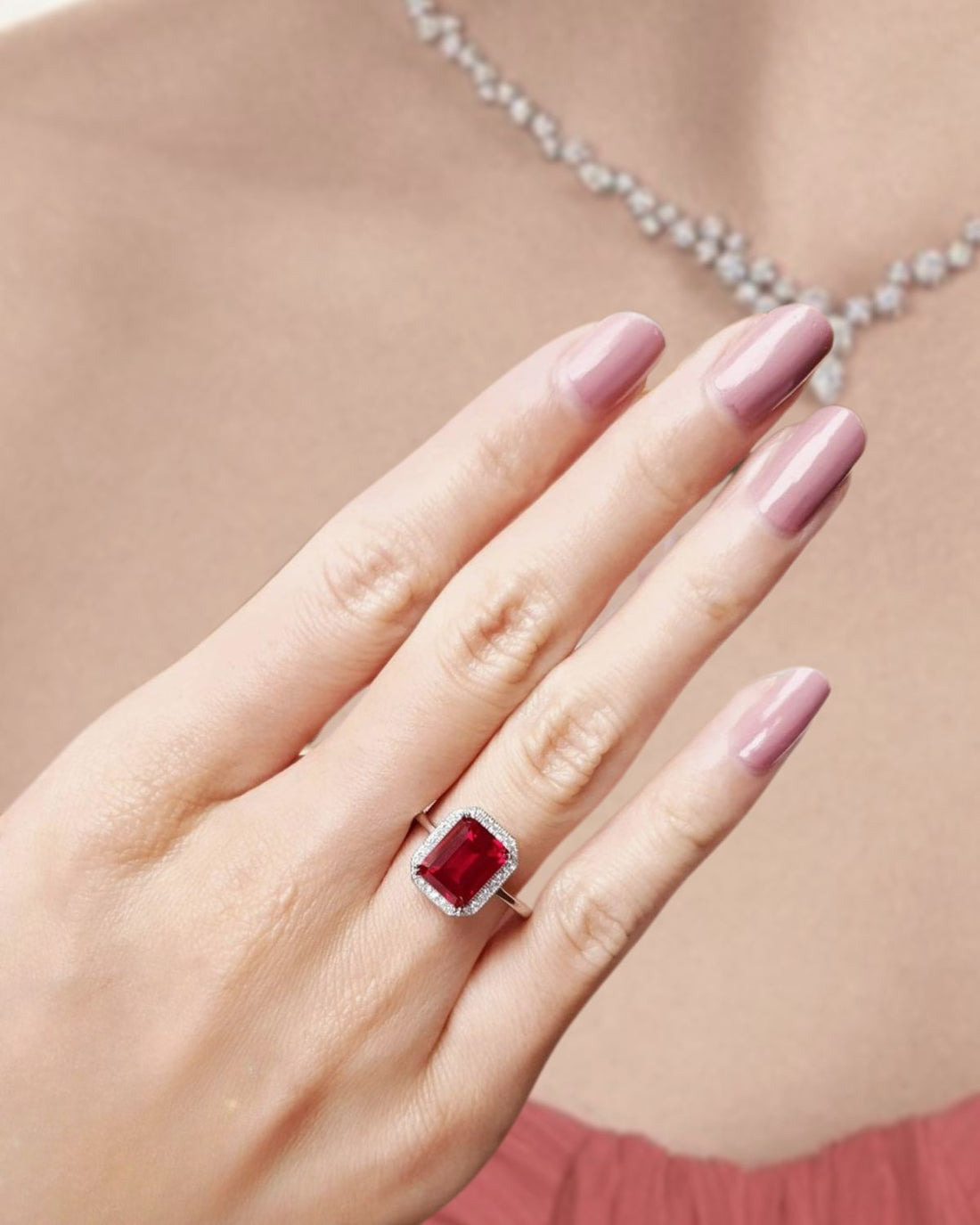 3.00 CT Vintage emerald cut red ruby engagement ring Solid white gold bridal ring