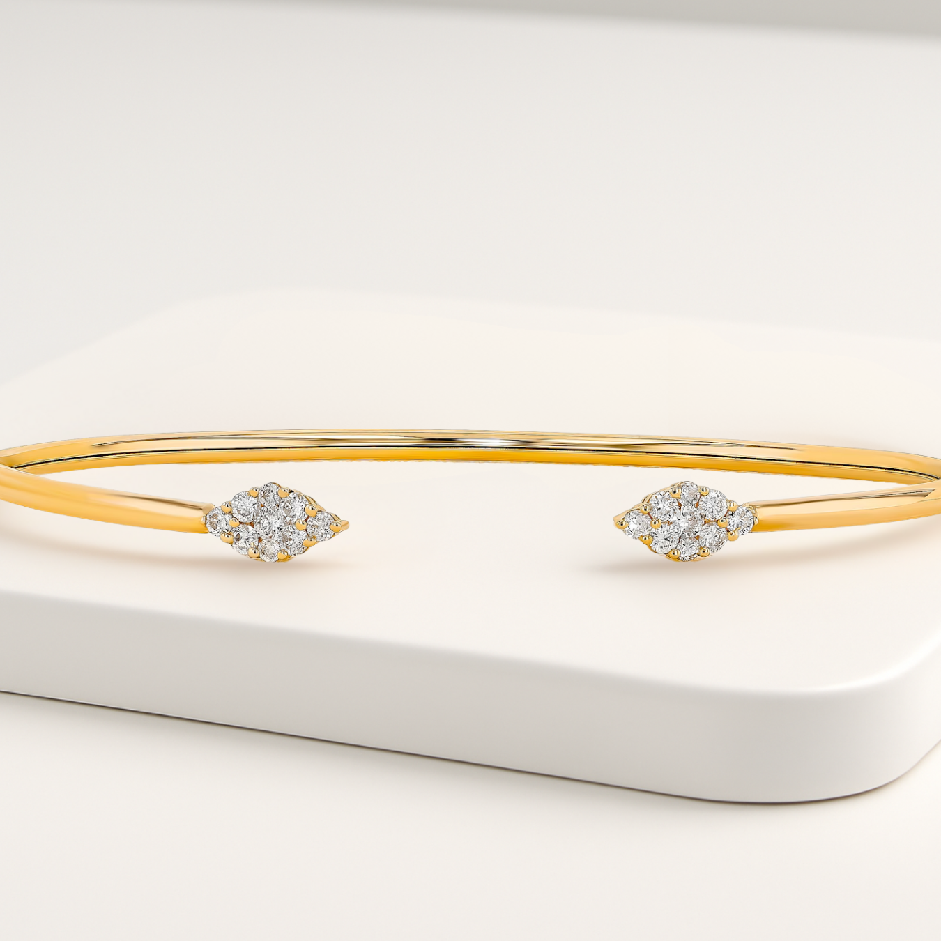 Unique Diamond Cuff Bangle Bracelet in 14K Solid Gold