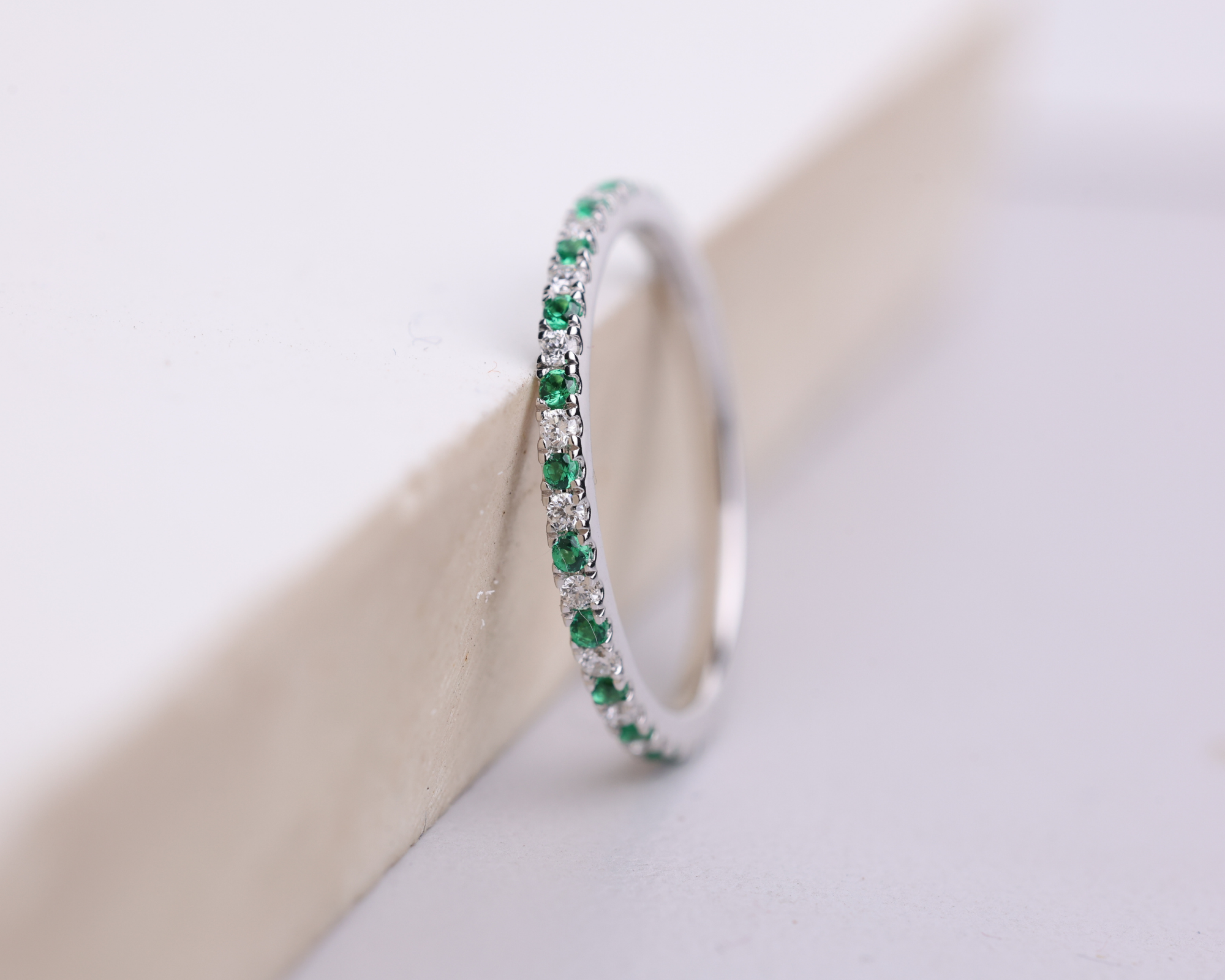 14K Solid Gold Full Eternity Birthstone Band Stackable Ring