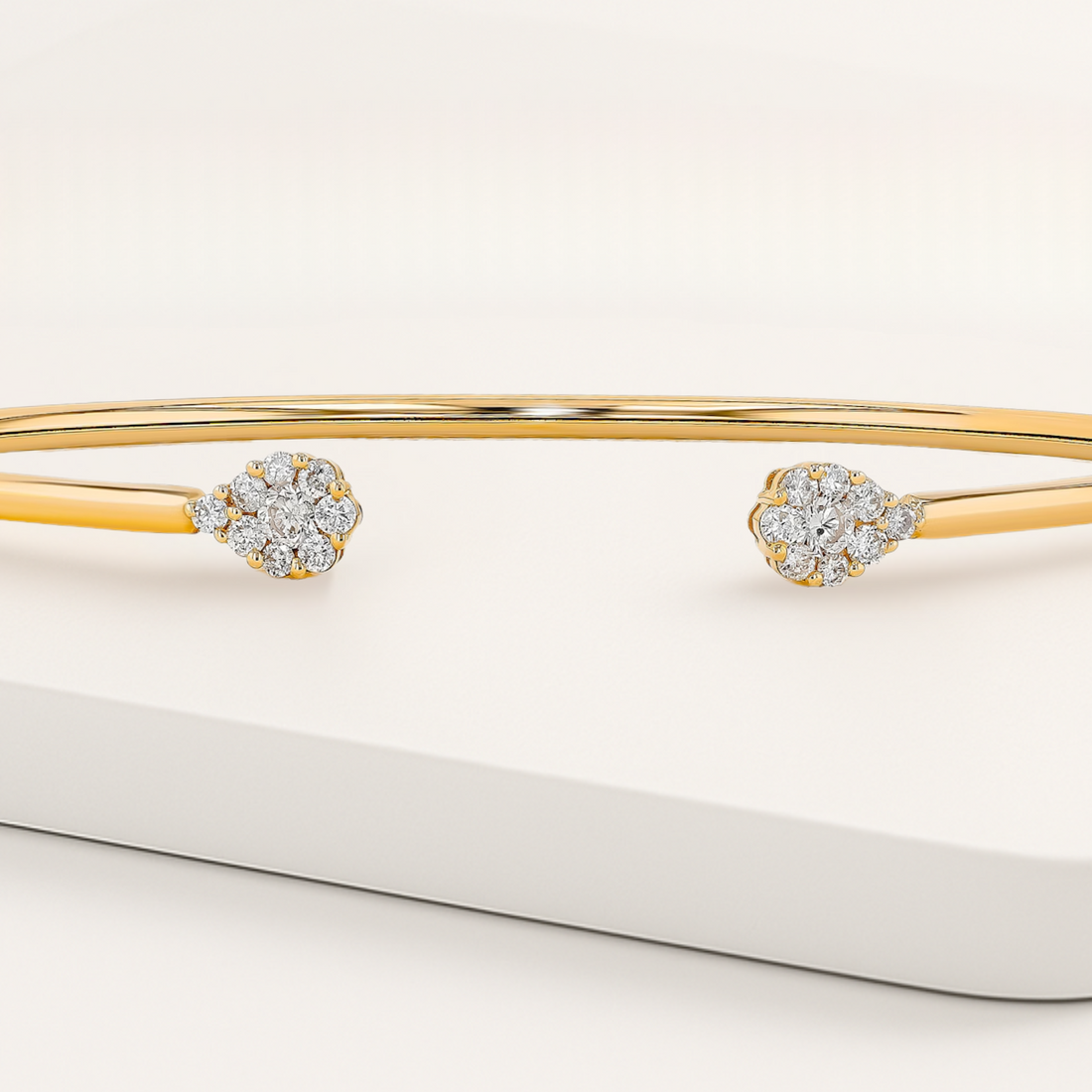 Unique Diamond Cuff Bangle Bracelet in 14K Solid Gold