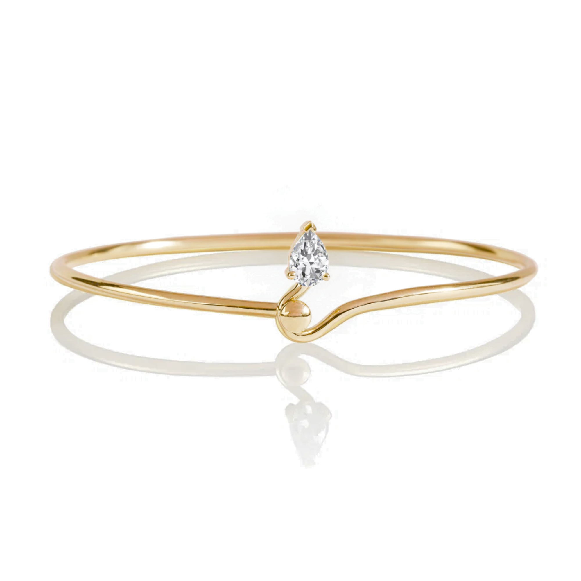14K Gold Minimalist Pear Shape Solitaire Cuff Bracelet