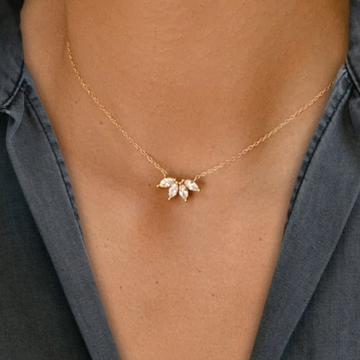 14K Marquise Diamond Necklace • Flower Petal Diamond Necklace • Birthstone Necklace,14k solid gold
