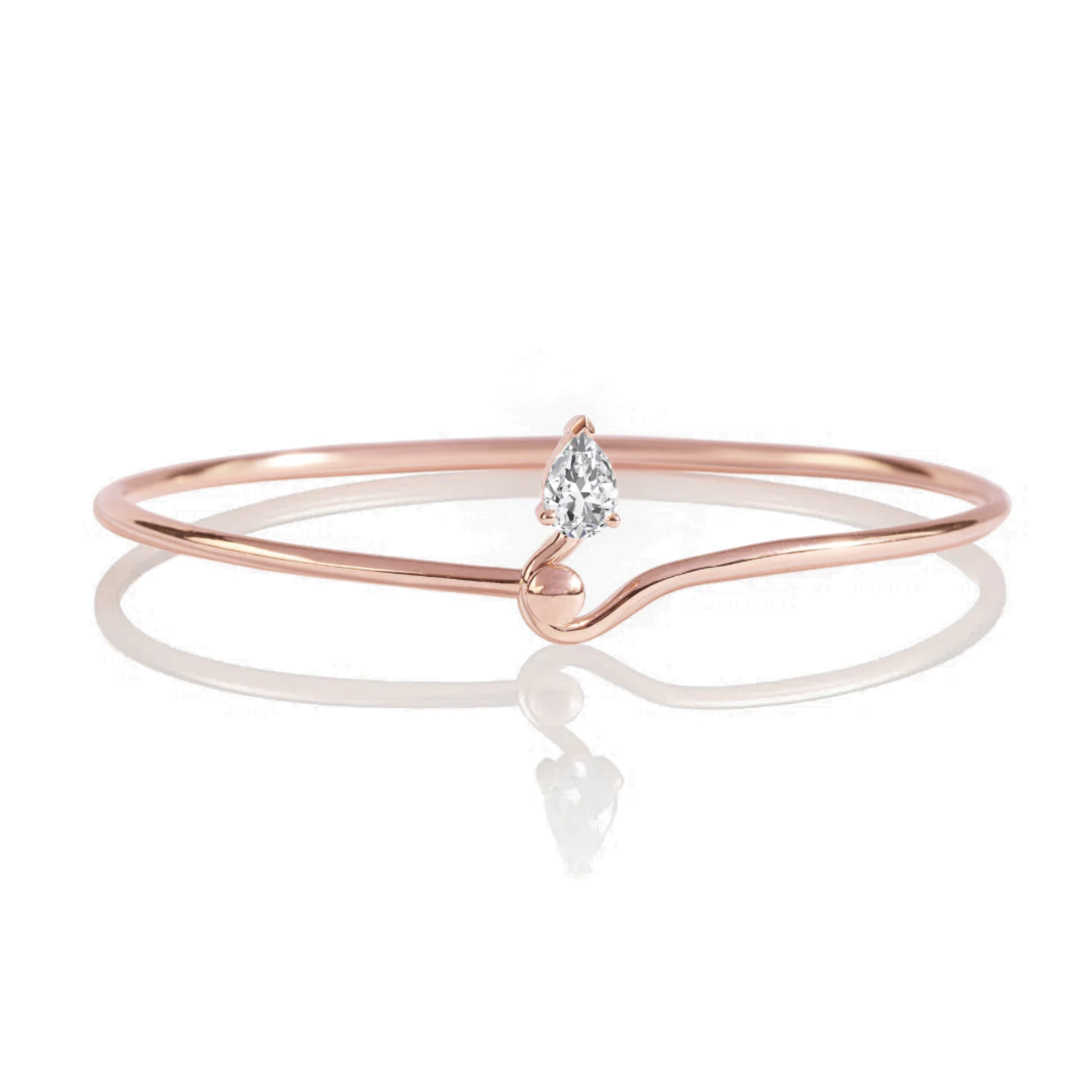 14K Gold Minimalist Pear Shape Solitaire Cuff Bracelet
