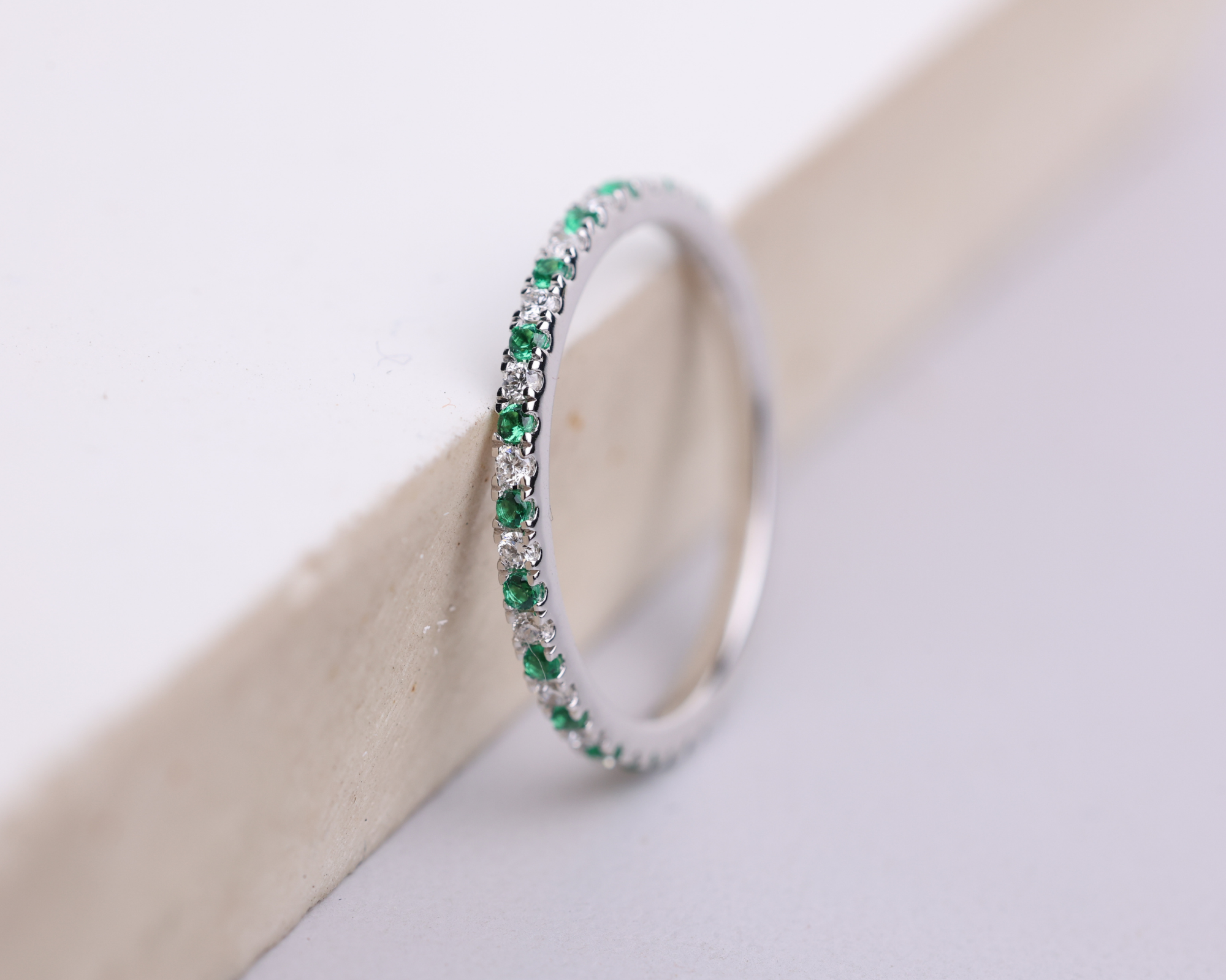 14K Solid Gold Full Eternity Birthstone Band Stackable Ring