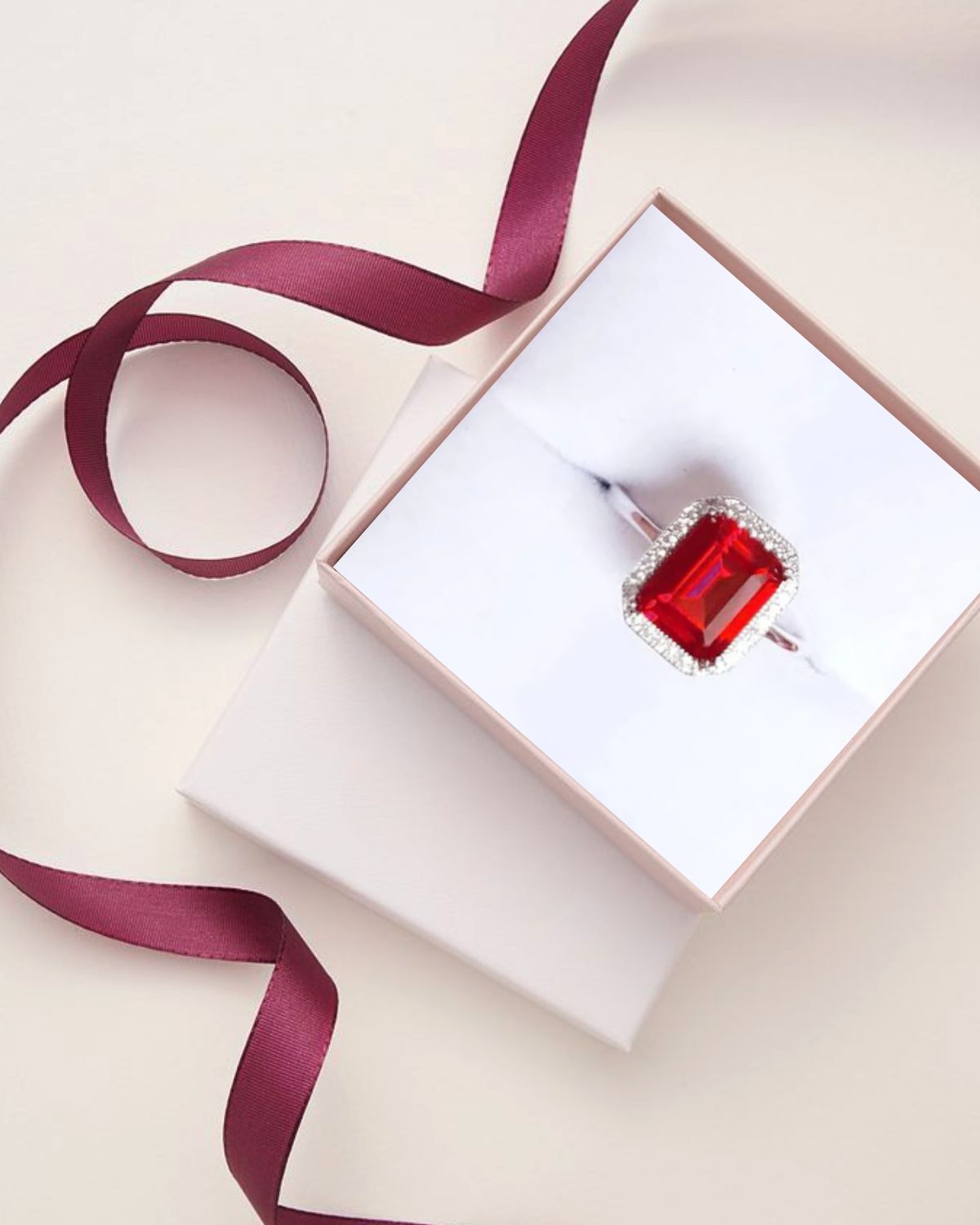 14K engagement ring 3.00 CT Vintage emerald cut red ruby Solid.