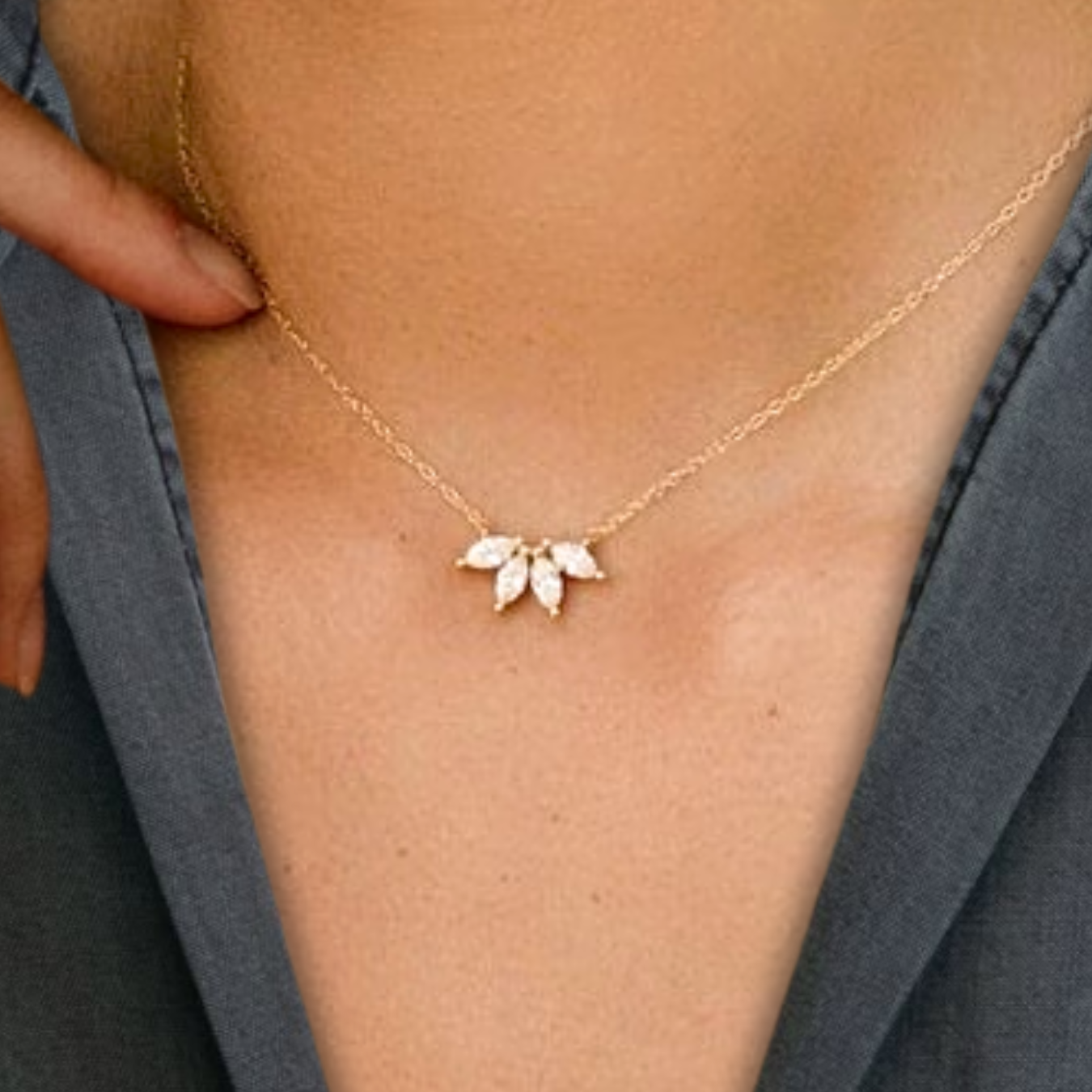 14K Marquise Diamond Necklace • Flower Petal Diamond Necklace • Birthstone Necklace,14k solid gold