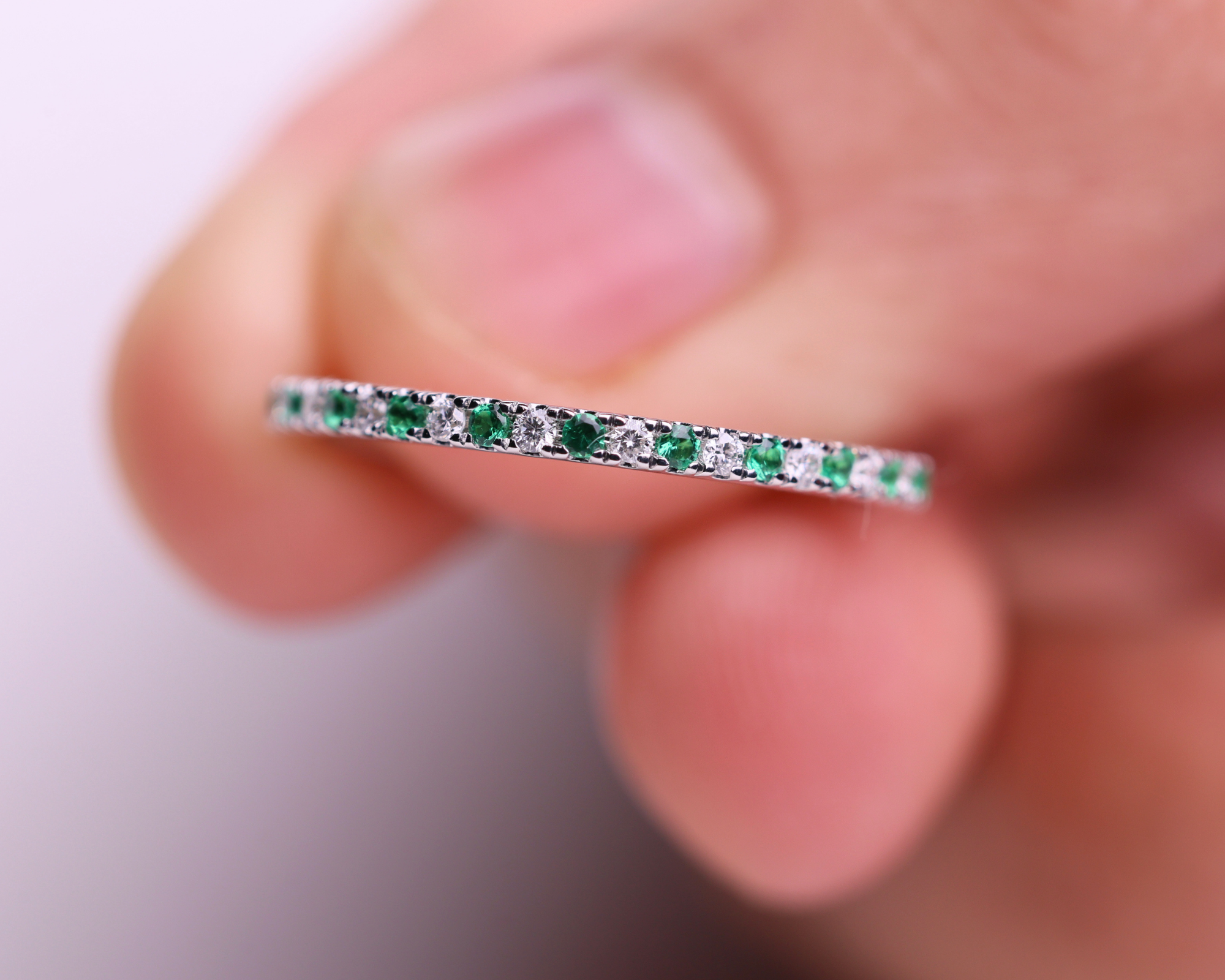14K Solid Gold Full Eternity Birthstone Band Stackable Ring