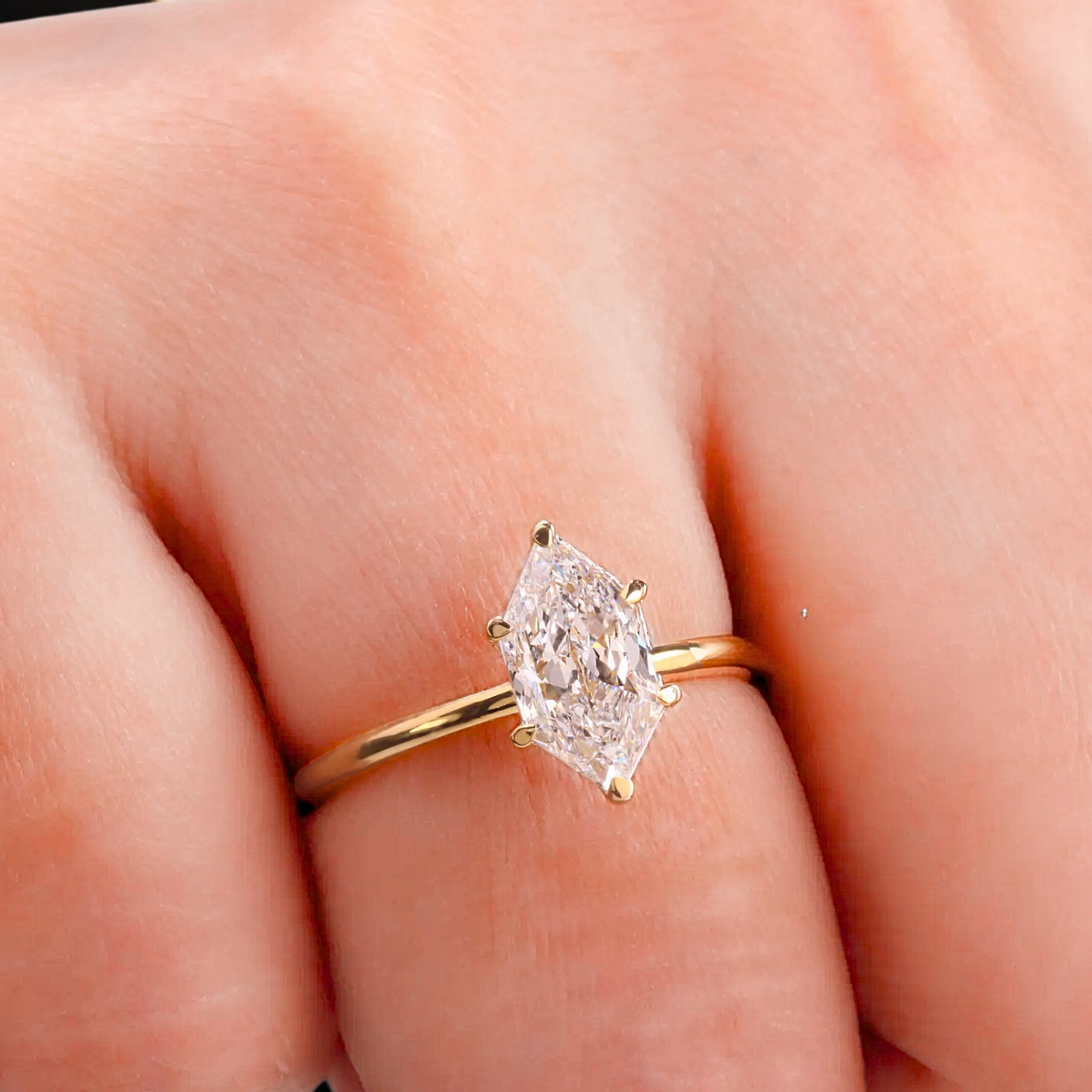 Elongated Hexagon Cut Diamond Muse Engagement Ring