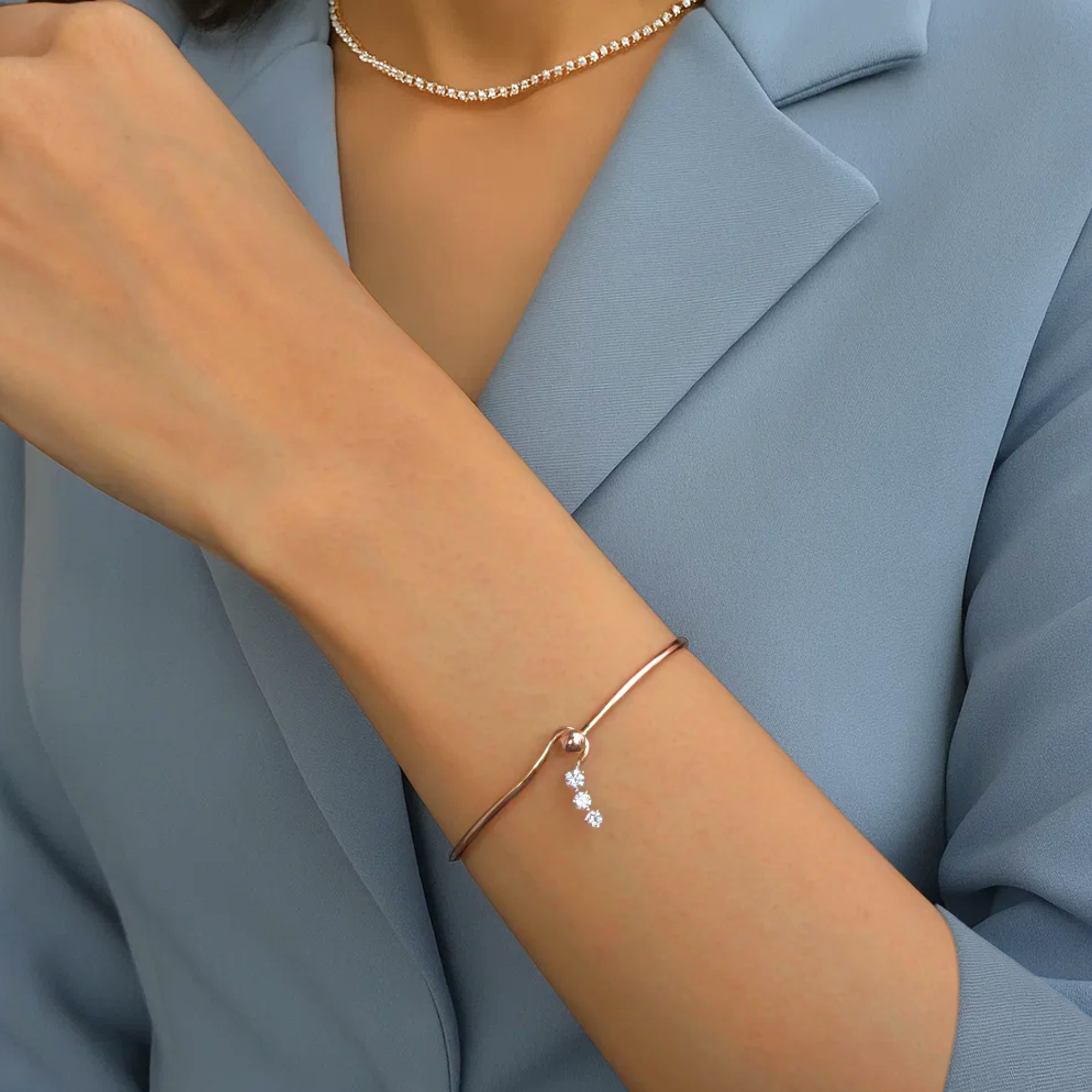 14K Gold Round Diamond Trio Cuff Diamond Bracelet