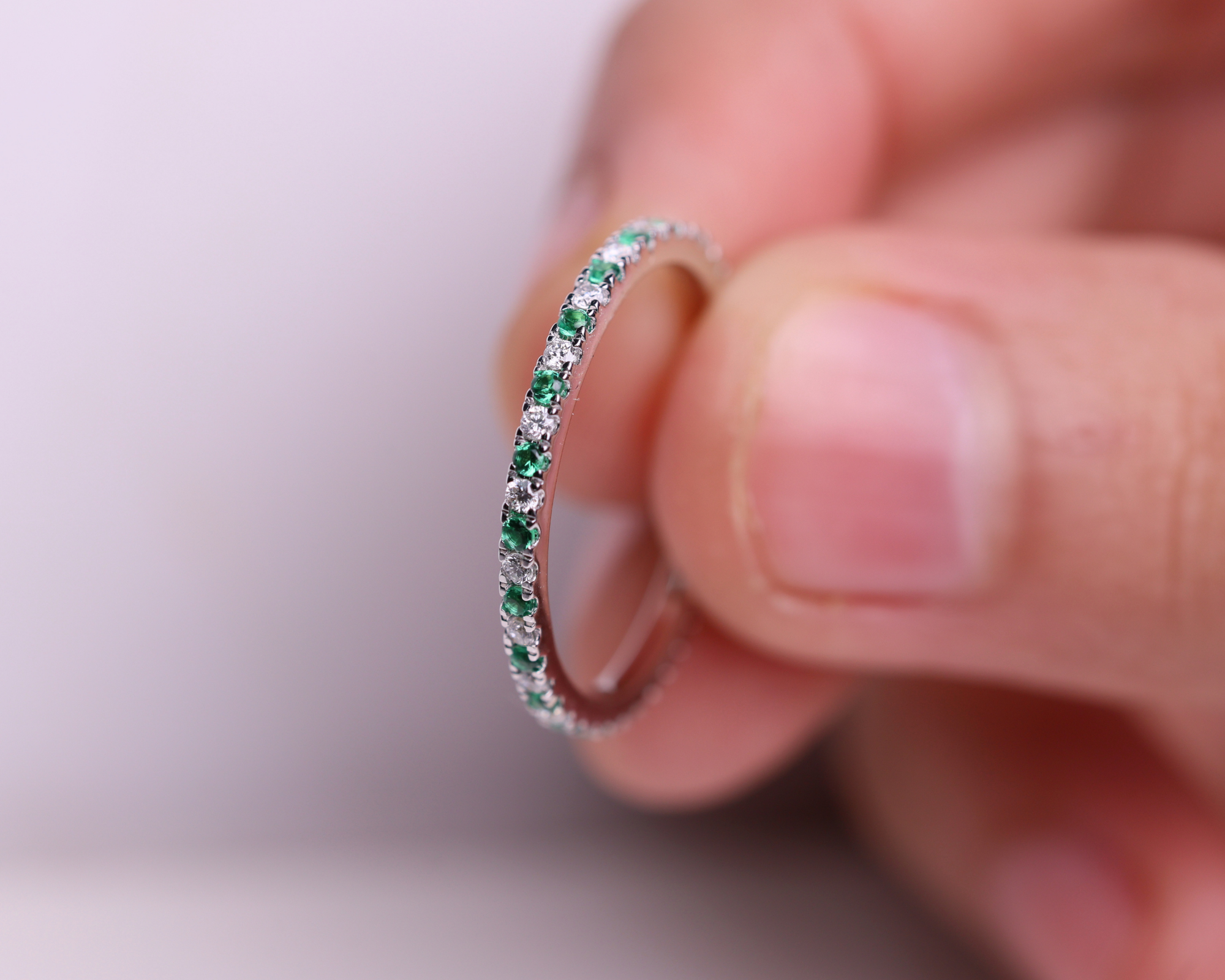 14K Solid Gold Full Eternity Birthstone Band Stackable Ring