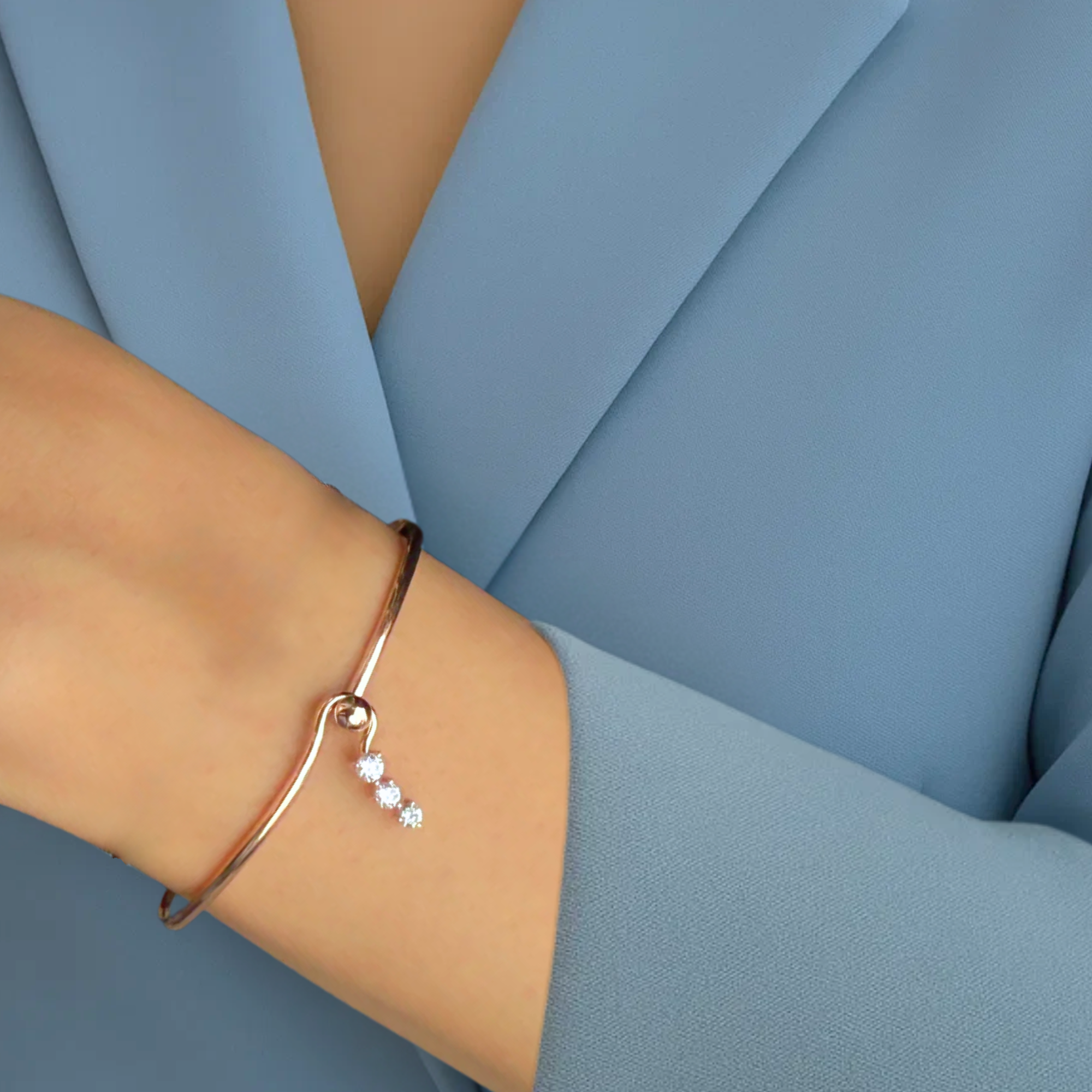 14K Gold Round Diamond Trio Cuff Diamond Bracelet
