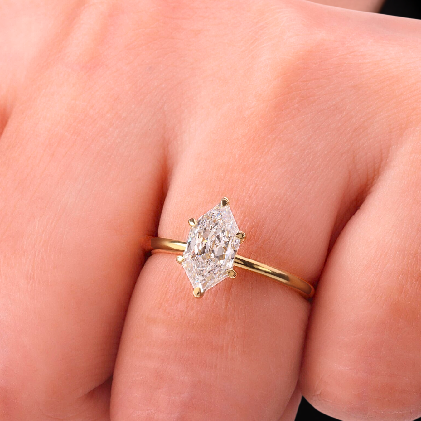 Elongated Hexagon Cut Diamond Muse Engagement Ring