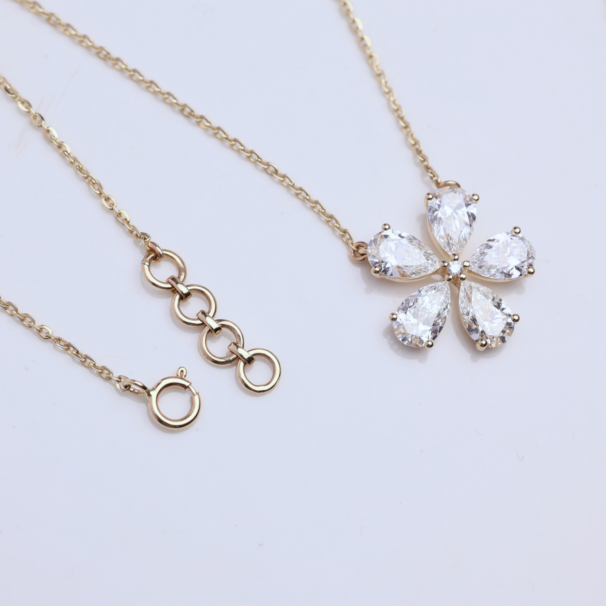 14K Gold Pear Shape Lab Grown Diamond Flower Shape Pendant