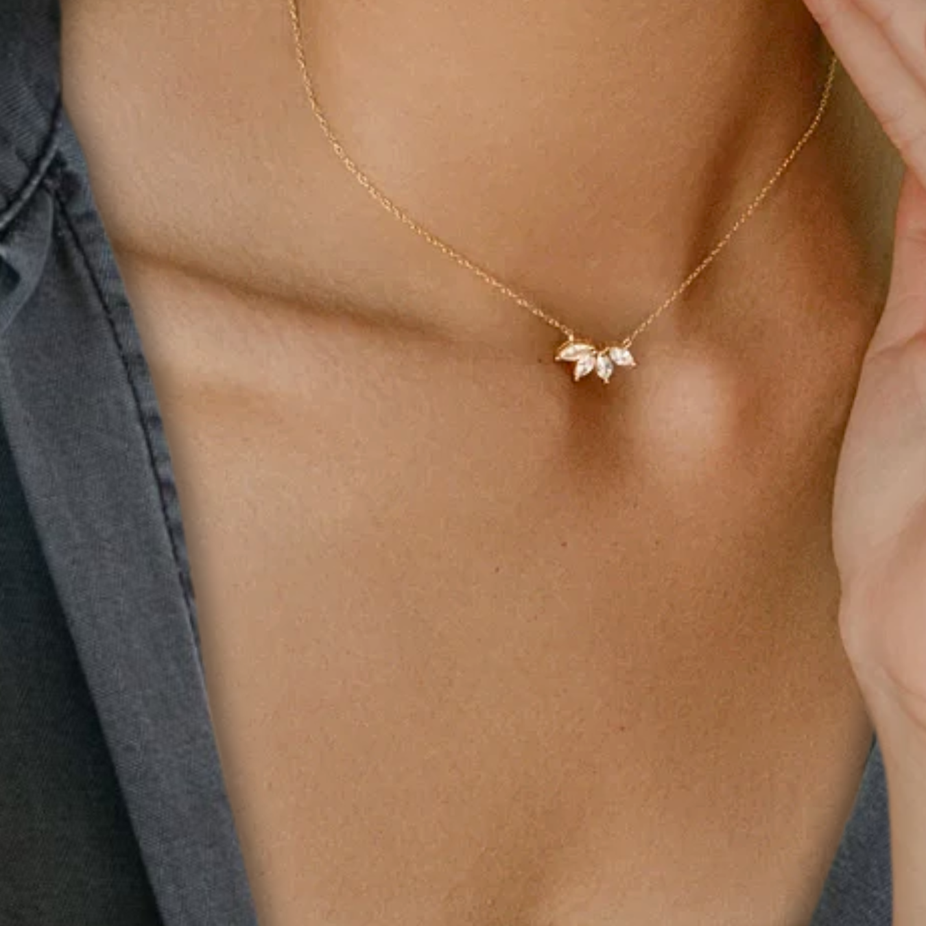 14K Marquise Diamond Necklace • Flower Petal Diamond Necklace • Birthstone Necklace,14k solid gold