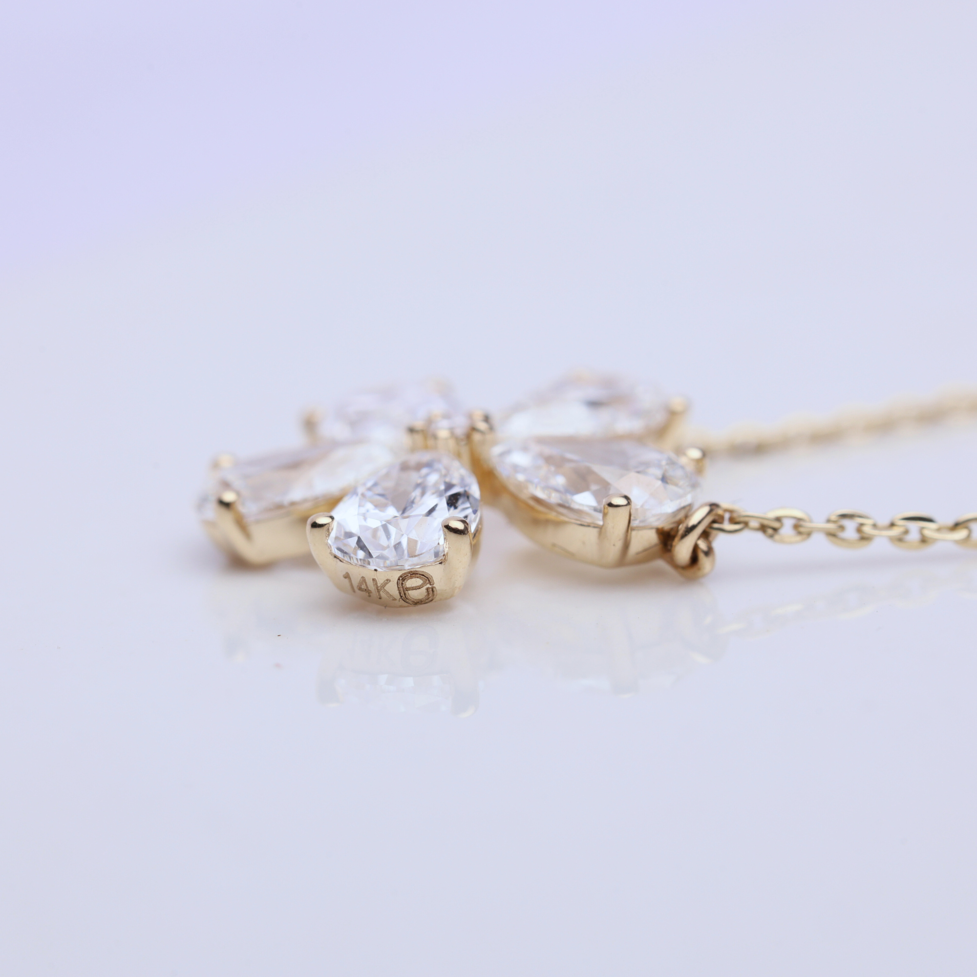 14K Gold Pear Shape Lab Grown Diamond Flower Shape Pendant