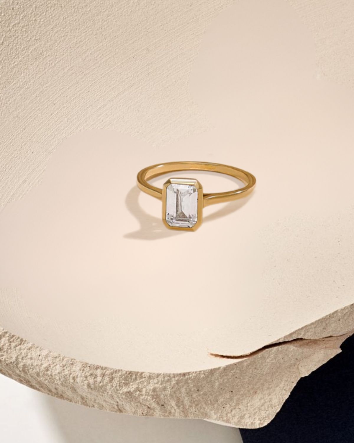 14K Gold 1.00 CTW Emerald Cut Bezel Set Engagement Ring