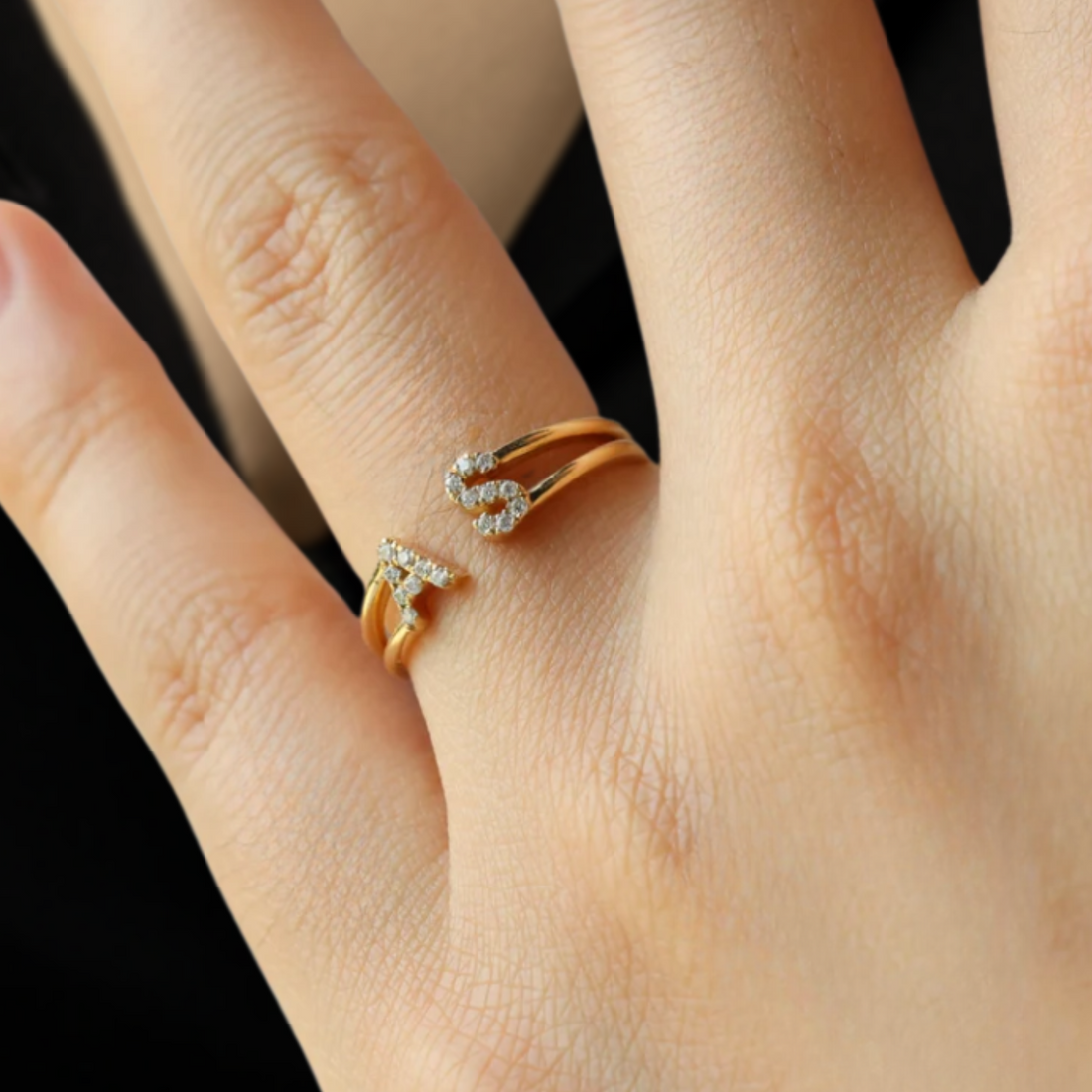 14K Diamond Ring / 14k Solid Gold Diamond Ring / Letter Diamond Ring / Promise Ring