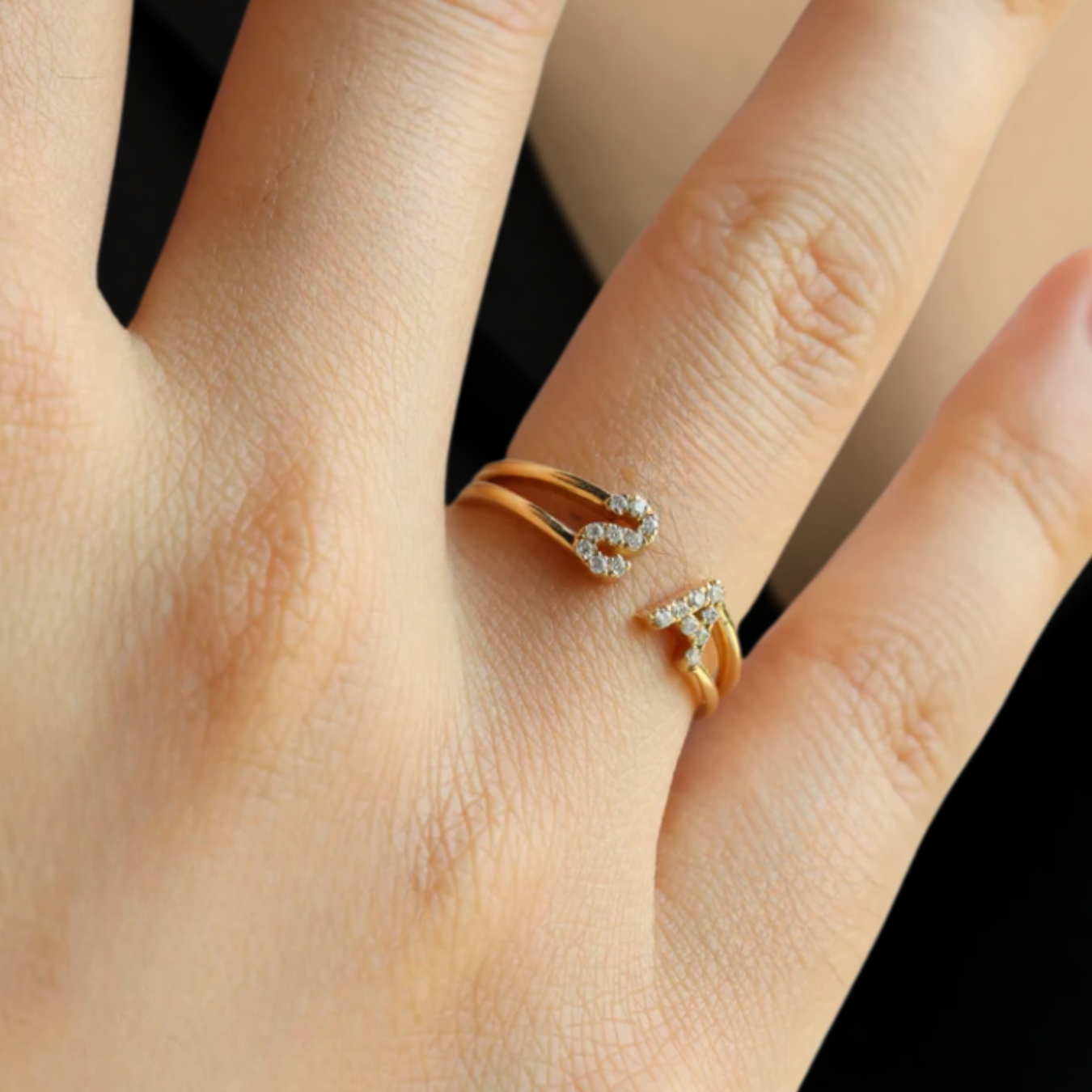 14k Solid Gold Diamond Ring / Letter Diamond Ring