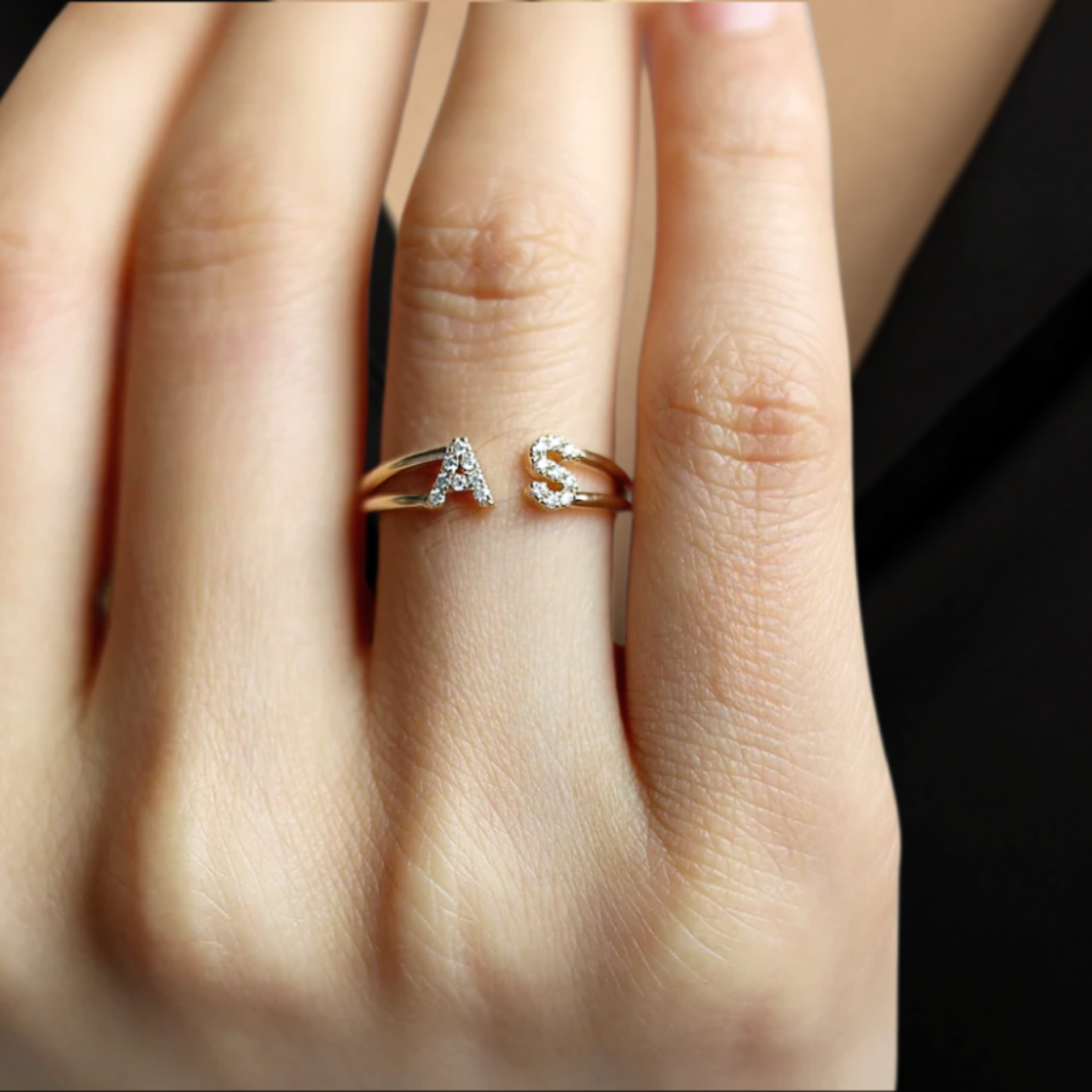 14k Solid Gold Diamond Ring / Letter Diamond Ring