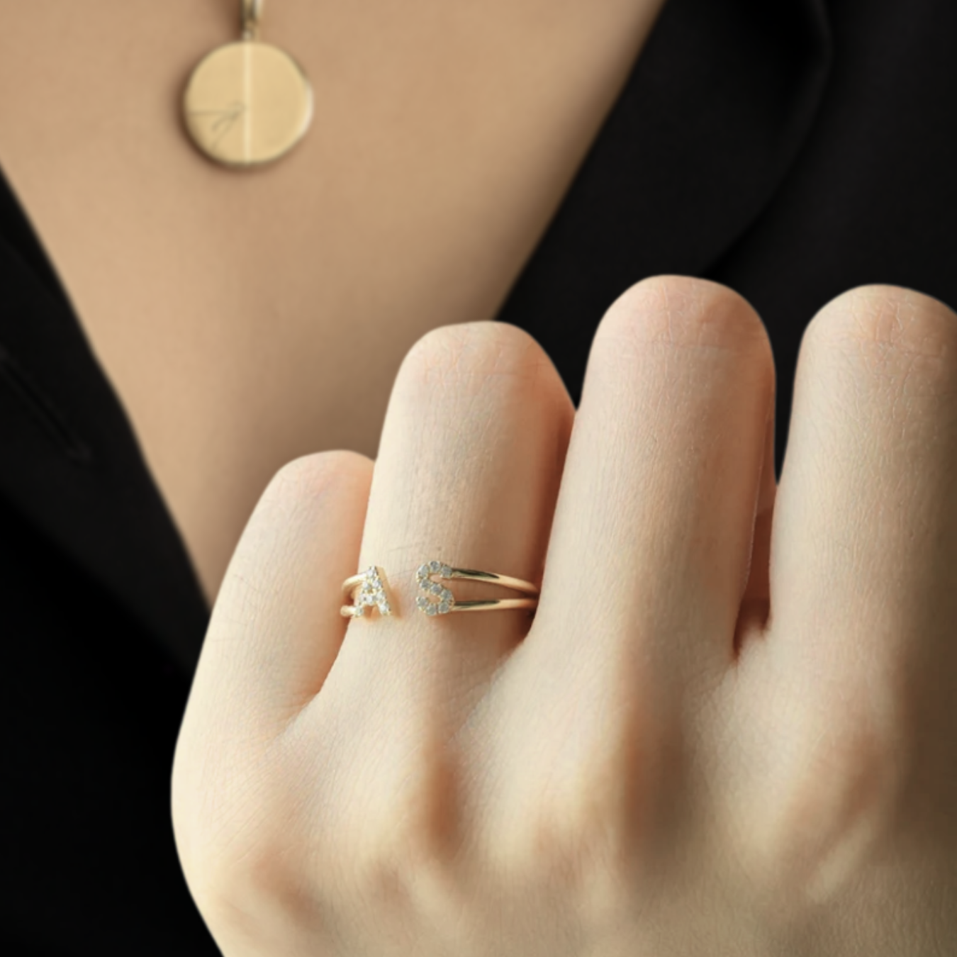 14k Solid Gold Diamond Ring / Letter Diamond Ring
