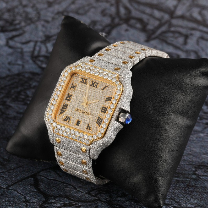 Moissanite With Roman Dial Hip Hop Watch for Men