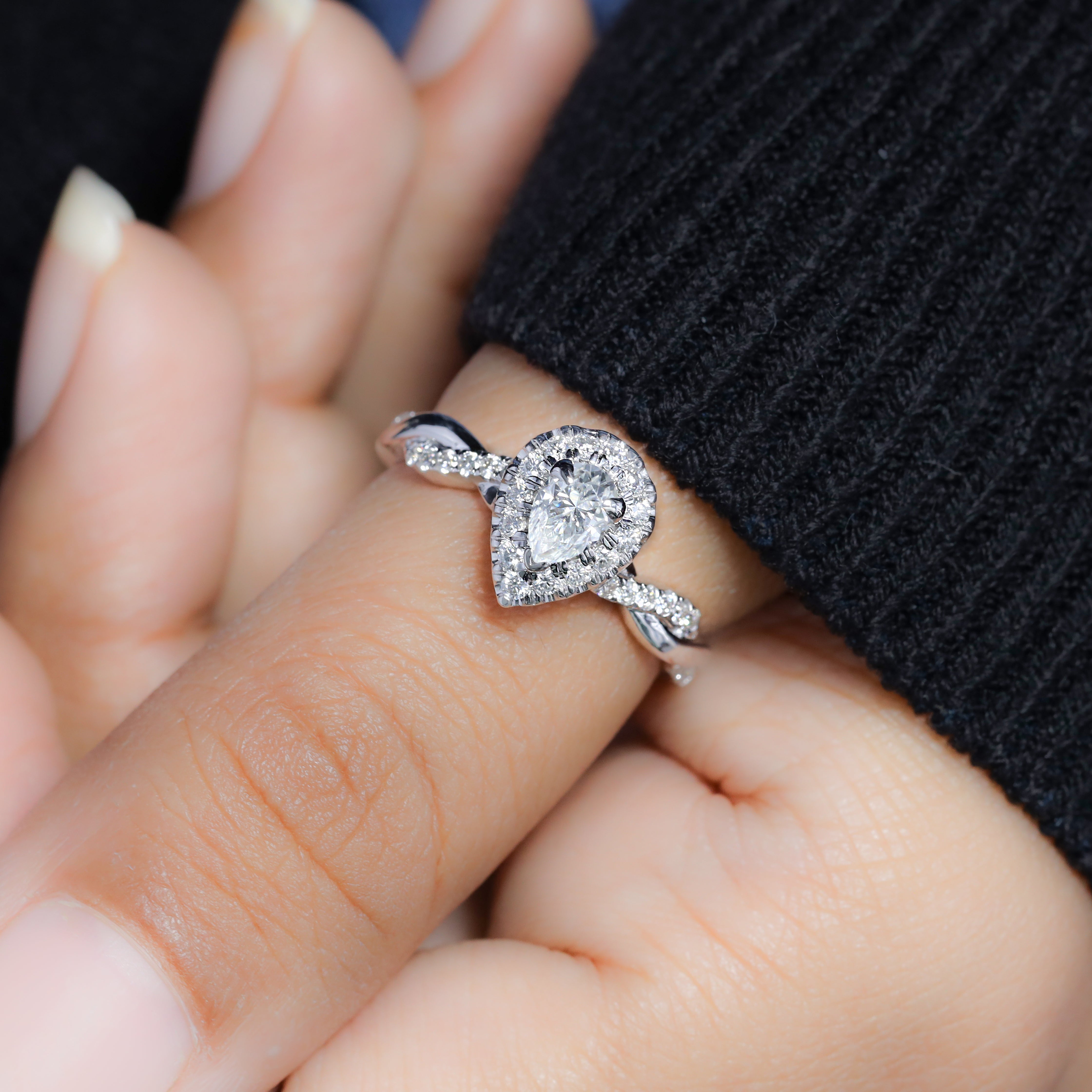 14K Pear Shape Twist and turn Prong Solitaire Engagement Ring