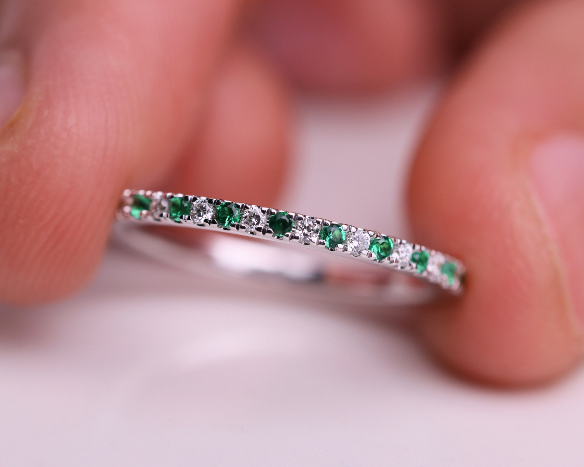 14K Solid Gold Full Eternity Birthstone Band Stackable Ring