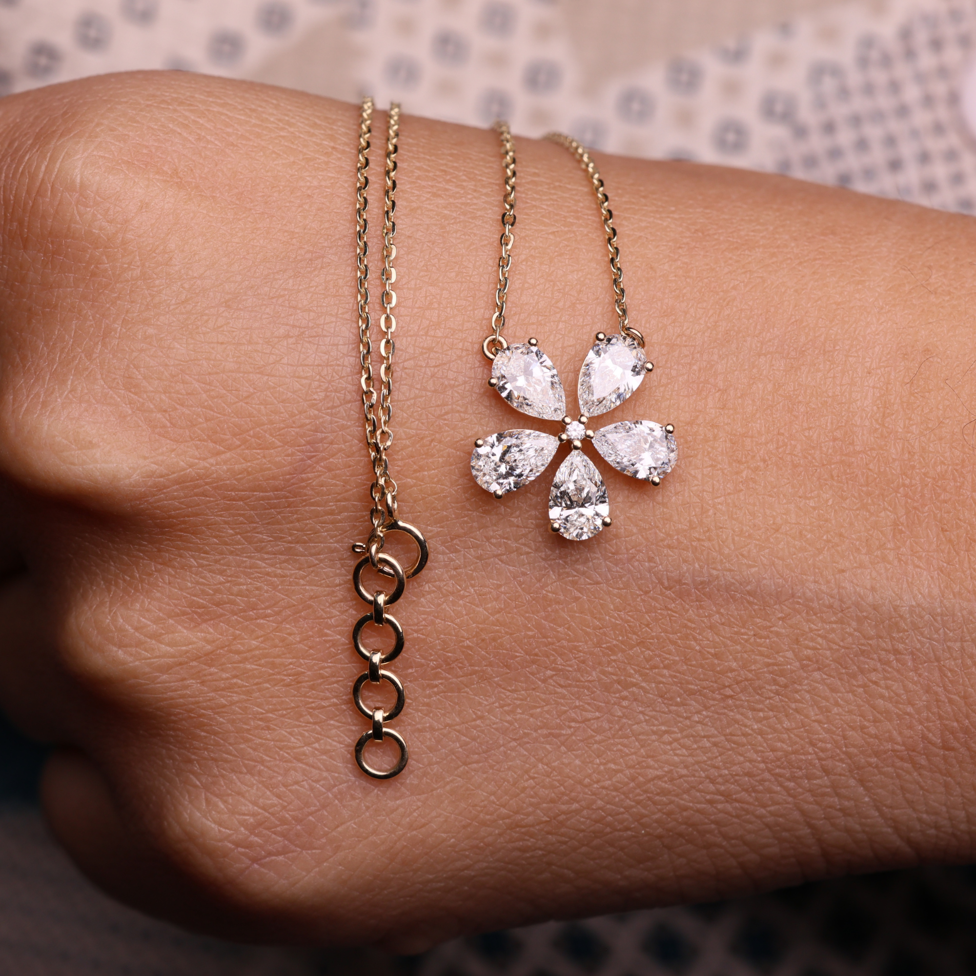 14K Gold Pear Shape Lab Grown Diamond Flower Shape Pendant