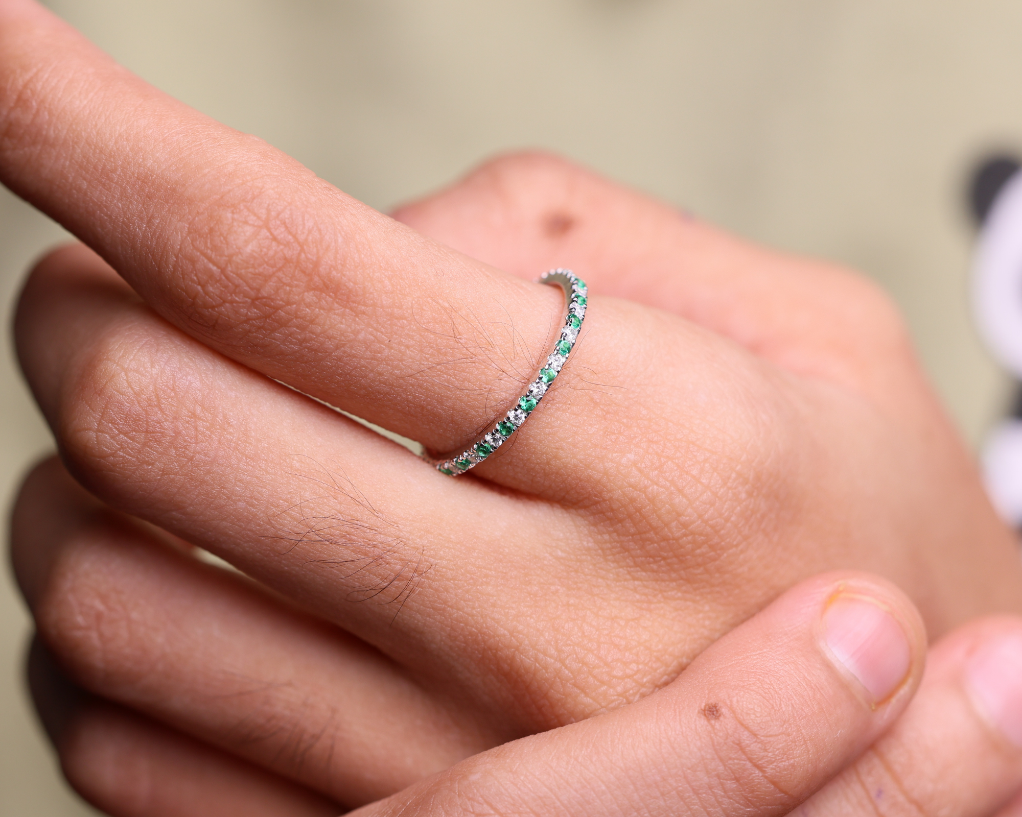 14K Solid Gold Full Eternity Birthstone Band Stackable Ring