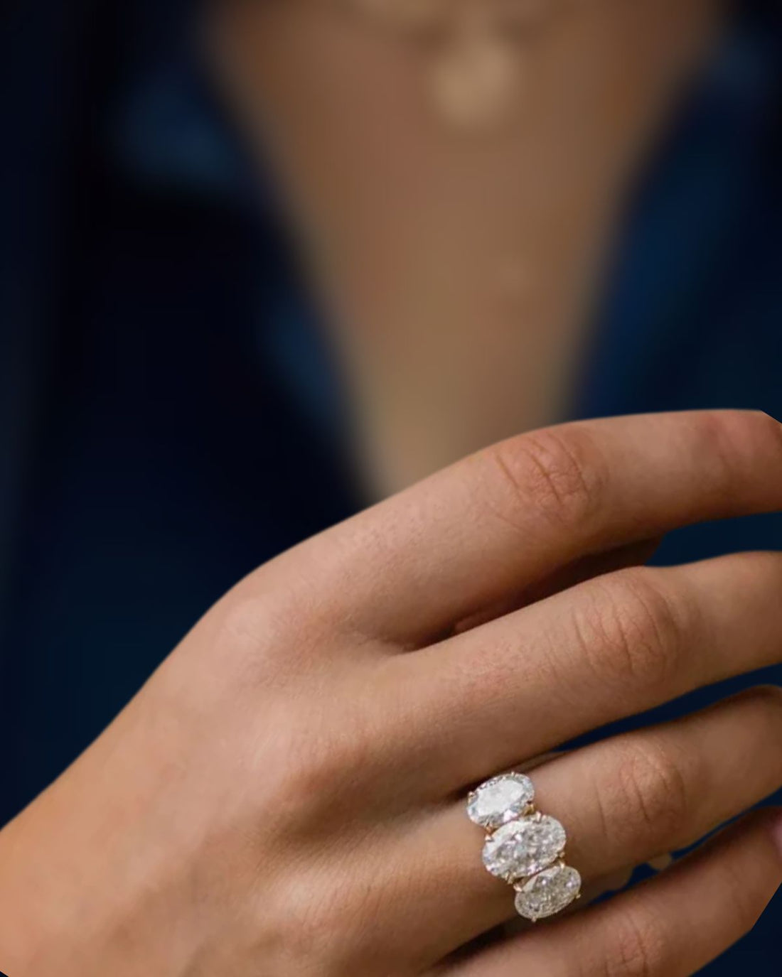 Oval Three Stone Engagement Ring, Oval Cut Lab Grown Diamond Ring