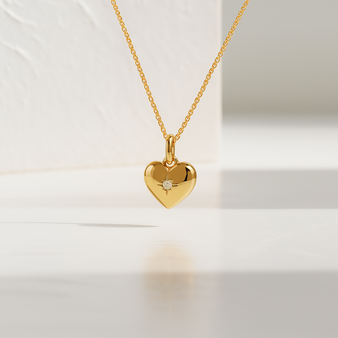 Heart Shaped Diamond Cut Round Diamond Prong Setting Necklace in 14k Solid Gold