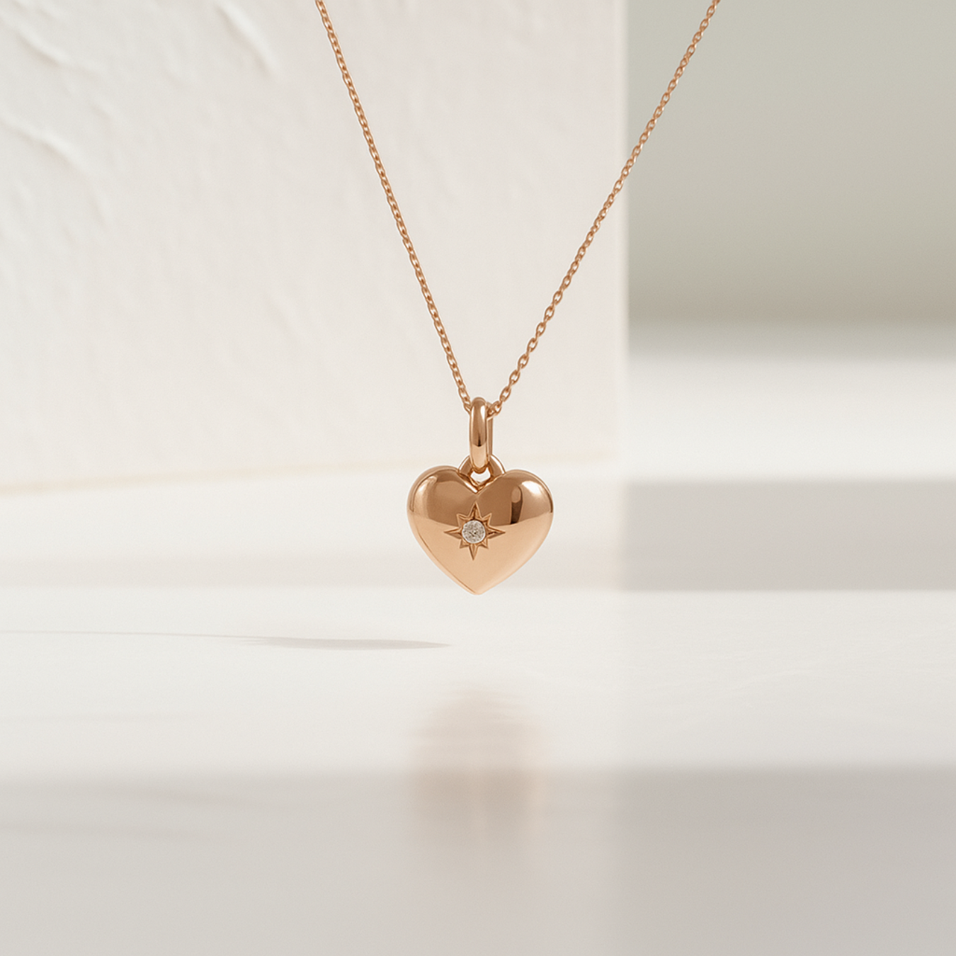 Heart Shaped Diamond Cut Round Diamond Prong Setting Necklace in 14k Solid Gold