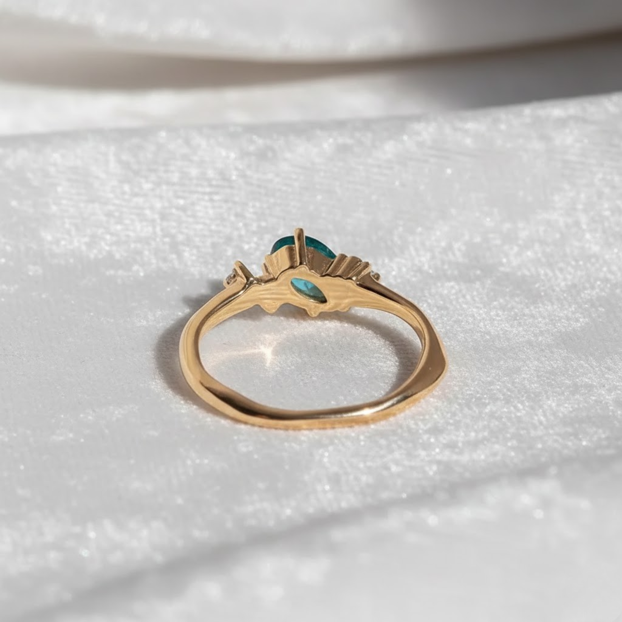 14K Gold Blue Sapphire  Oval Teal Engagement Ring