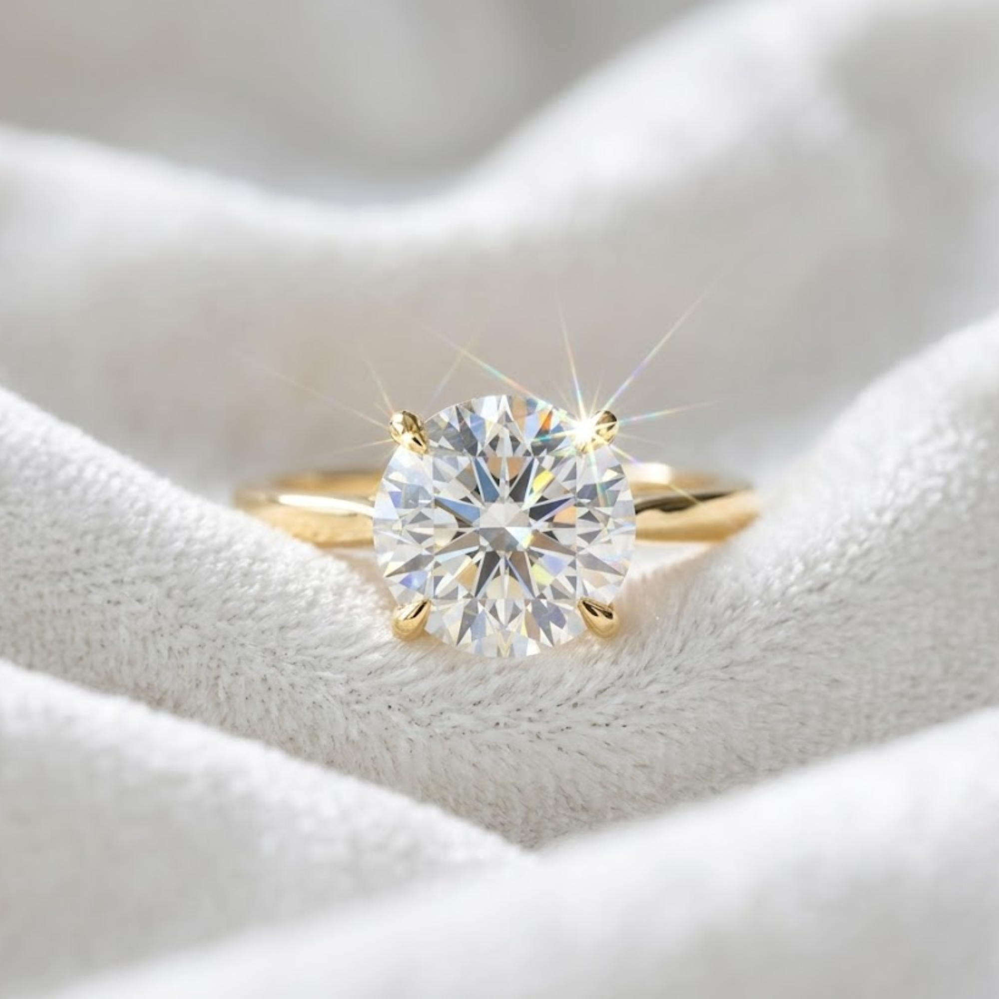 14K Solid Gold 4 CT Round Lab Grown Solitaire Diamond Engagement Ring