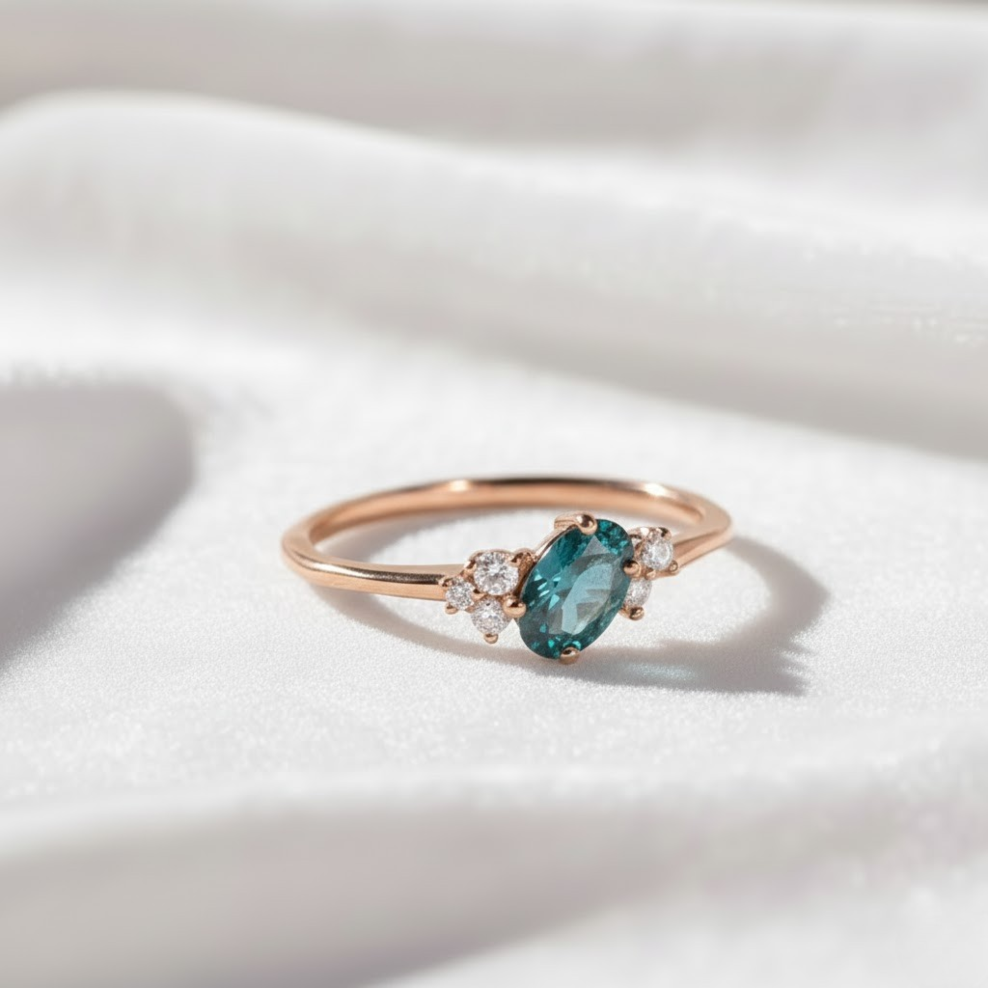 14K Gold Blue Sapphire  Oval Teal Engagement Ring