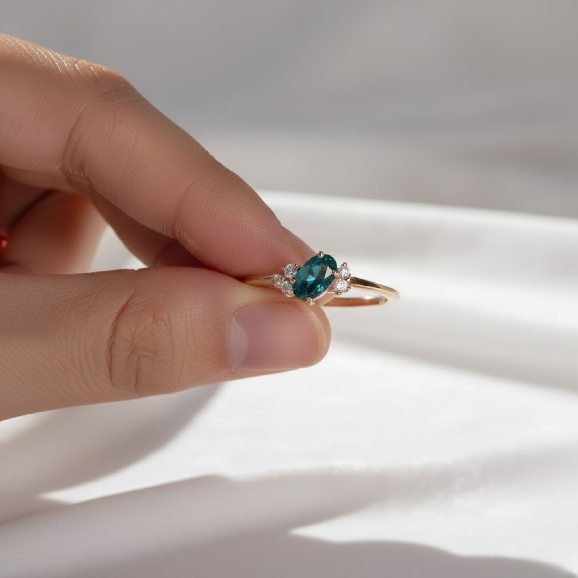 14K Gold Blue Sapphire  Oval Teal Engagement Ring