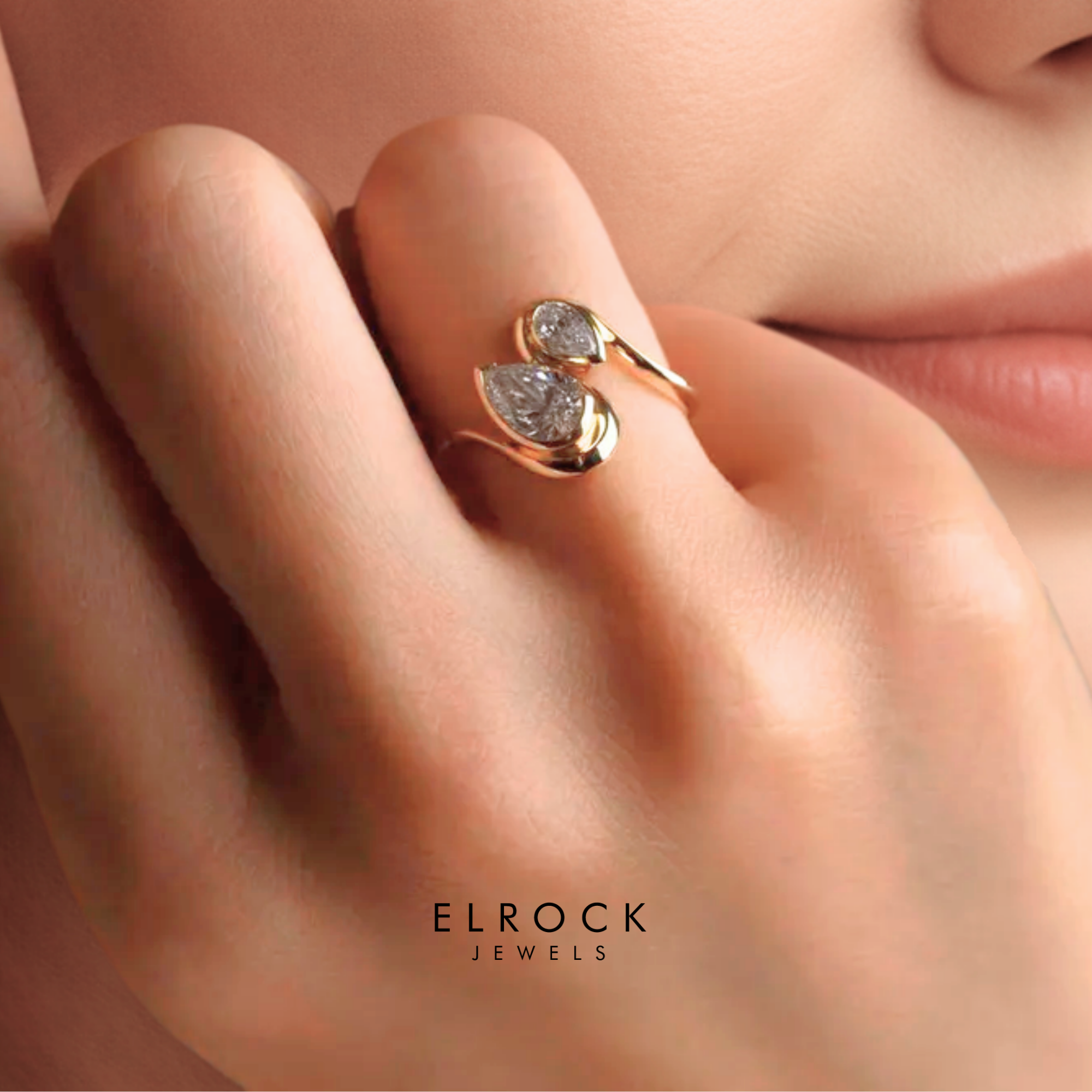 14K Gold Toi Et Moi pear cut Lab Diamond Engagement Ring