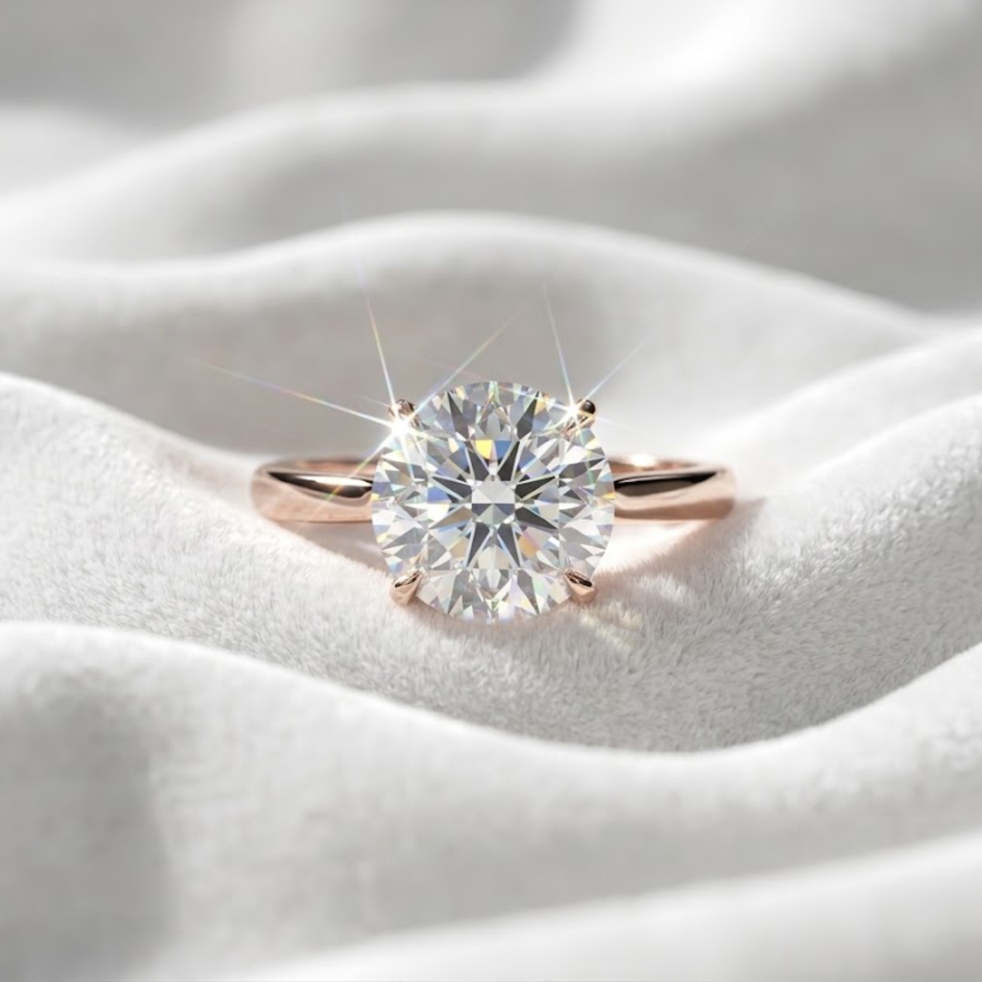 14K Solid Gold 4 CT Round Lab Grown Solitaire Diamond Engagement Ring