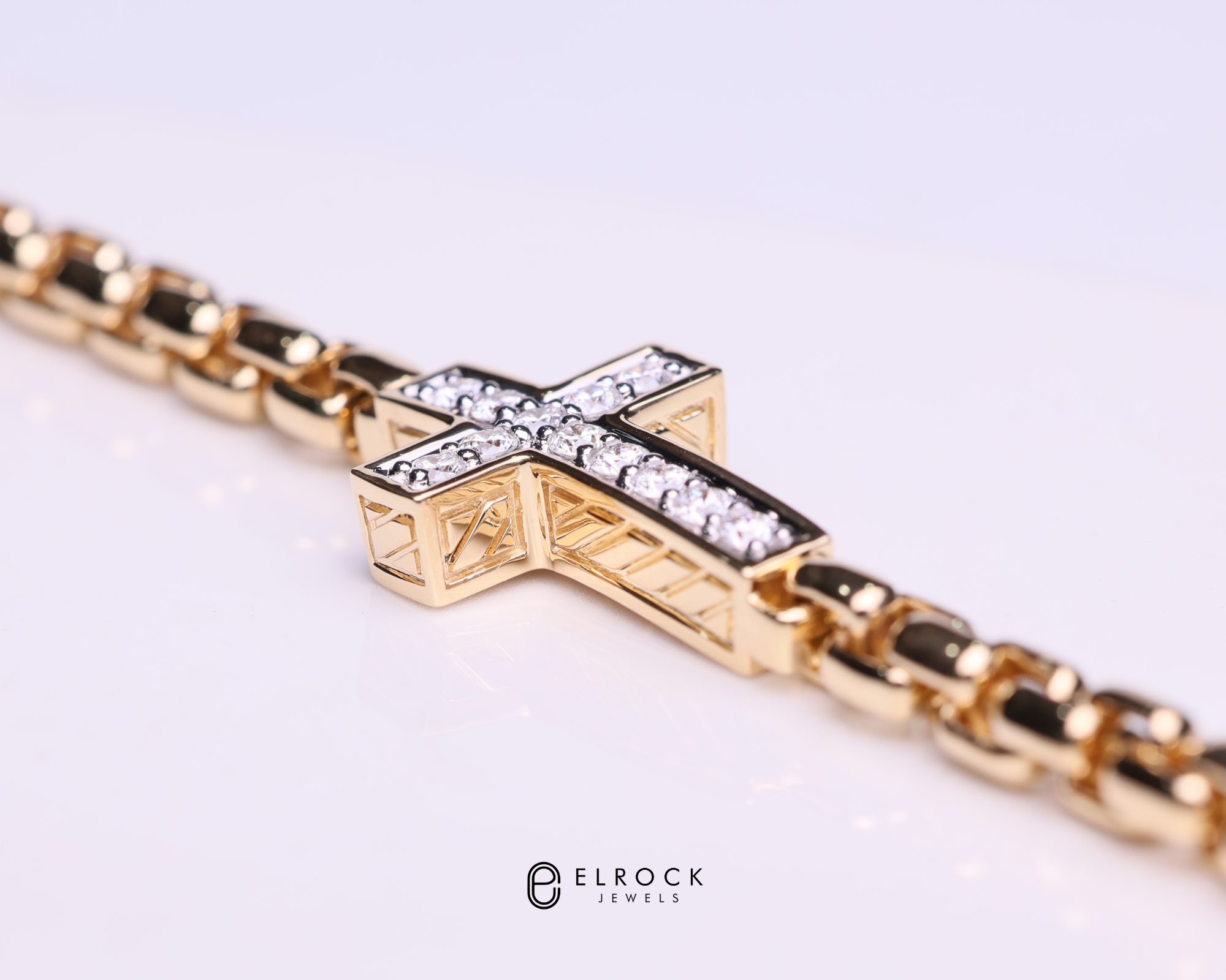 14K Solid Gold Diamond Cross Bracelet