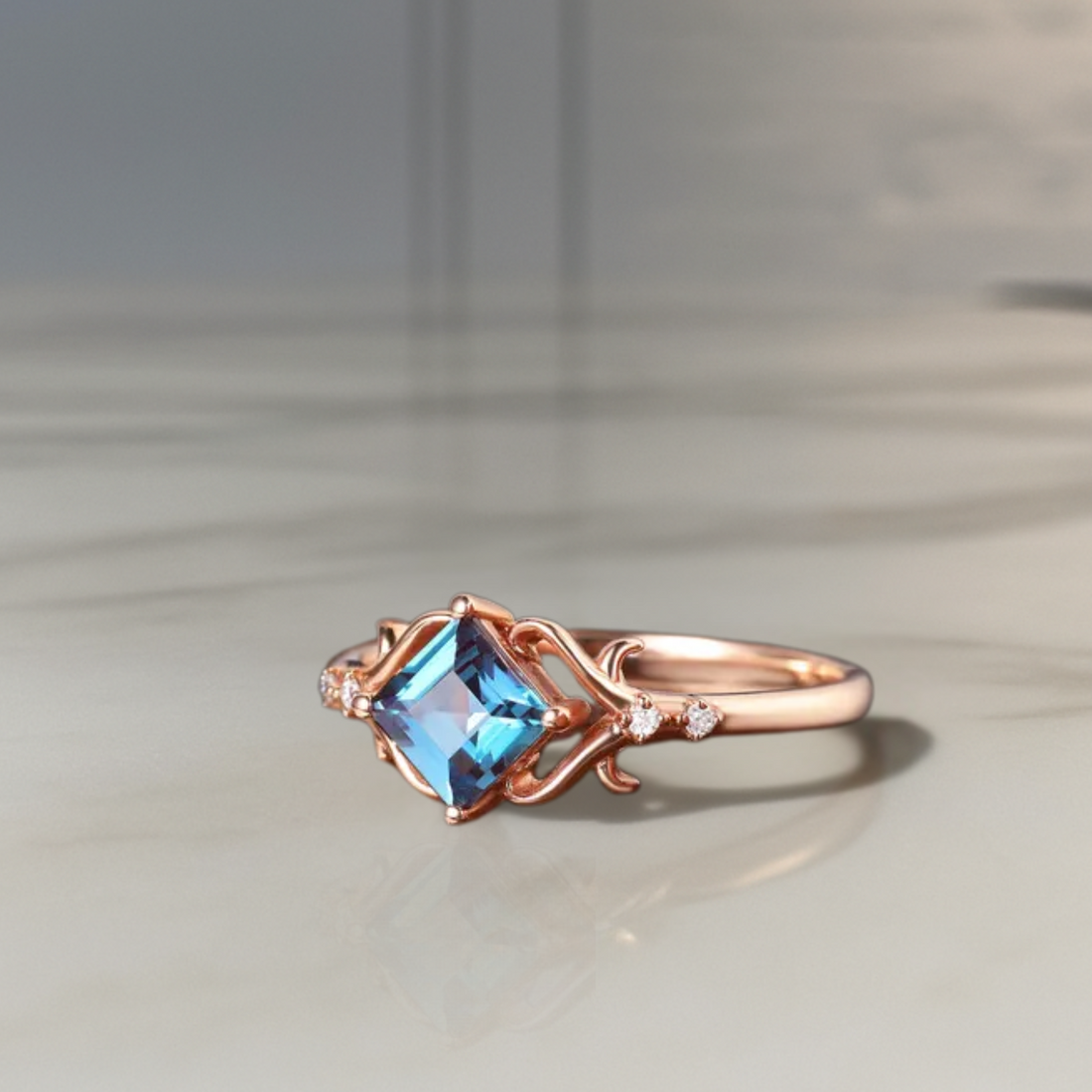 Princess Cut Blue Alexandrite Engagement Ring