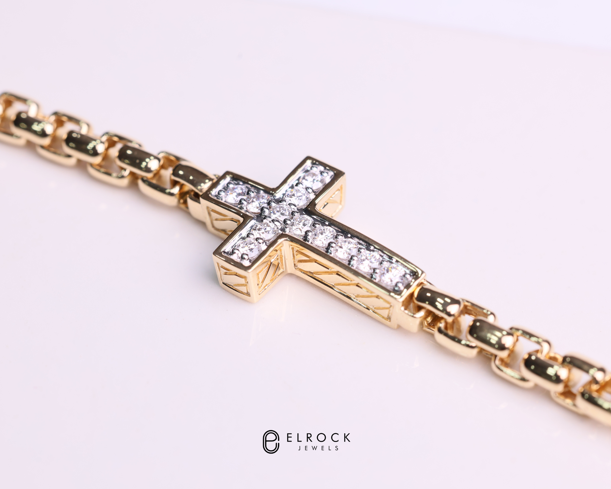14K Solid Gold Diamond Cross Bracelet