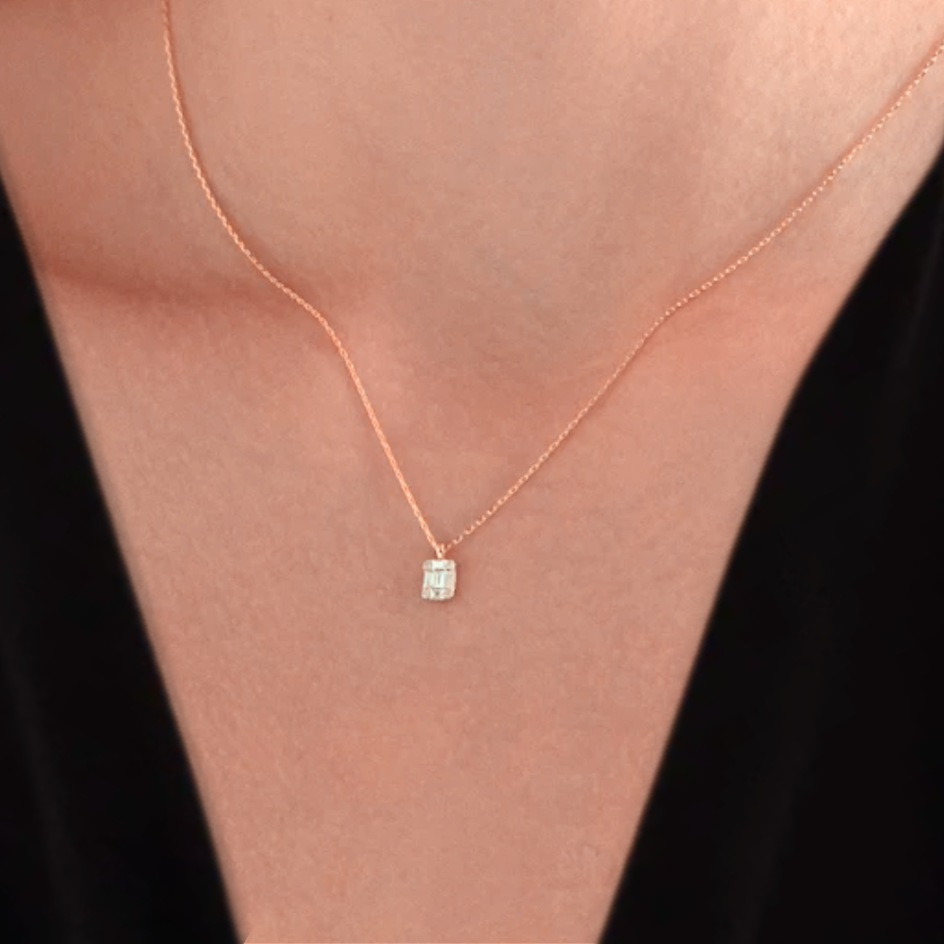 0.16 CTW Diamond Baguette Cut Necklace for Women Fine Jewelry, 14K diamond Necklace